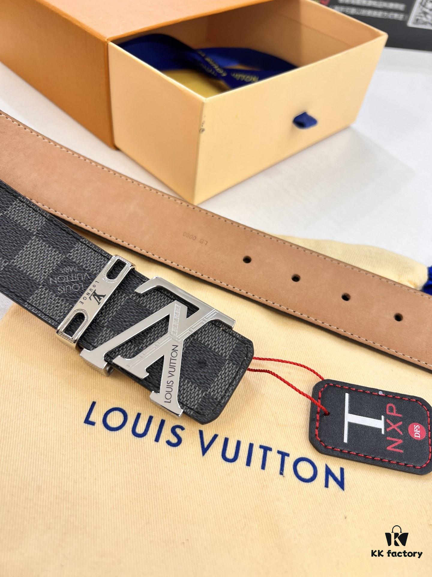 LV Men's Belt, New Arrival, High-End Custom Leather, ZP Synchronized, Original Factory Plaid Imported Fabric, Full Grain Suede Cowhide, Corroded Letter Hardware, 3.8cm Width