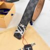 LV Men's Belt, New Arrival, High-End Custom Leather, ZP Synchronized, Original Factory Plaid Imported Fabric, Full Grain Suede Cowhide, Corroded Letter Hardware, 3.8cm Width