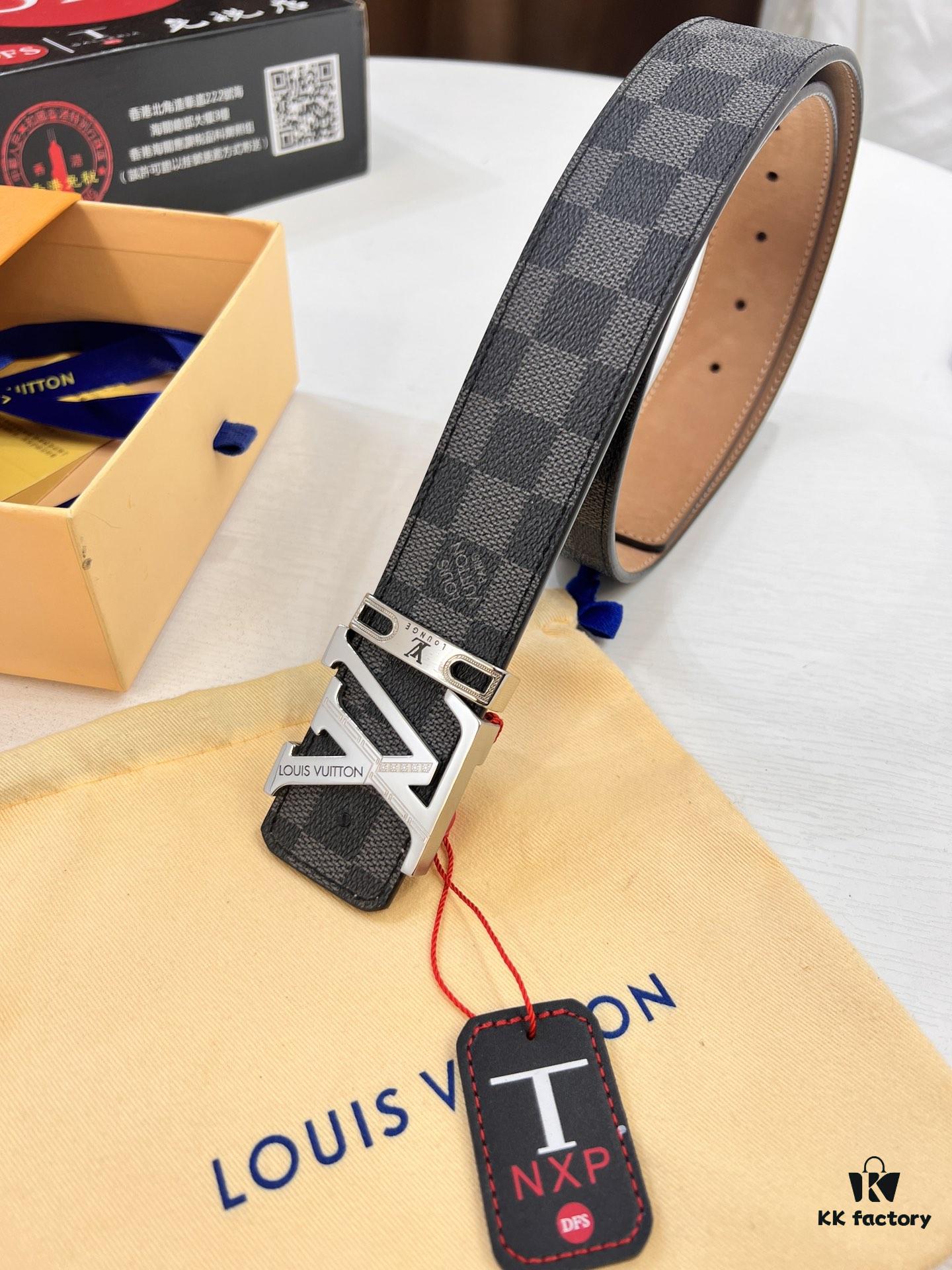 LV Men's Belt, New Arrival, High-End Custom Leather, ZP Synchronized, Original Factory Plaid Imported Fabric, Full Grain Suede Cowhide, Corroded Letter Hardware, 3.8cm Width