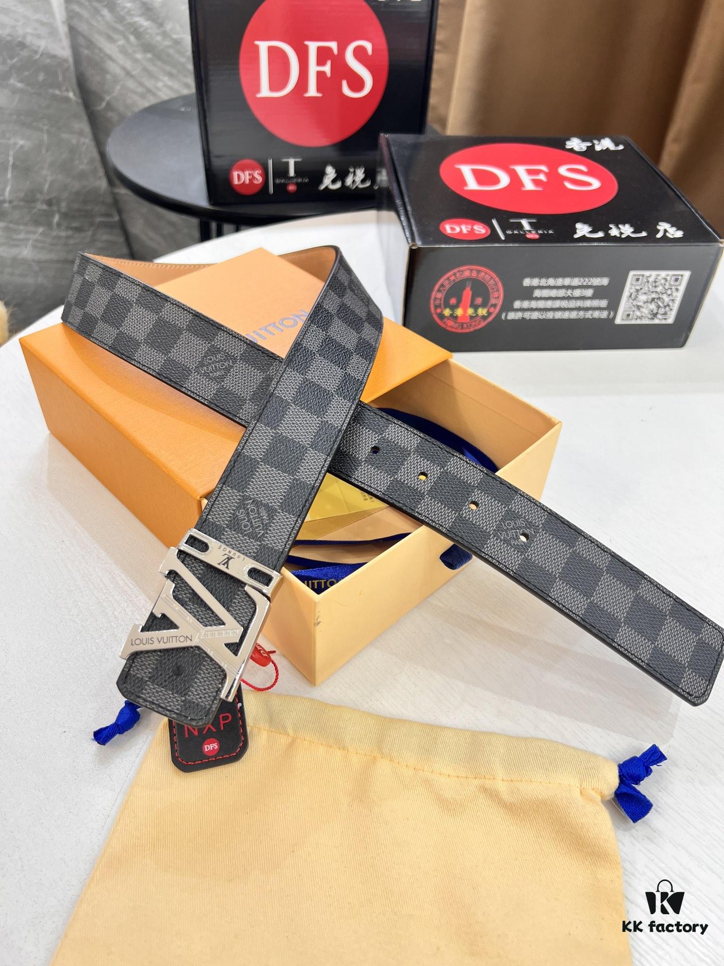 LV Men's Belt, New Arrival, High-End Custom Leather, ZP Synchronized, Original Factory Plaid Imported Fabric, Full Grain Suede Cowhide, Corroded Letter Hardware, 3.8cm Width