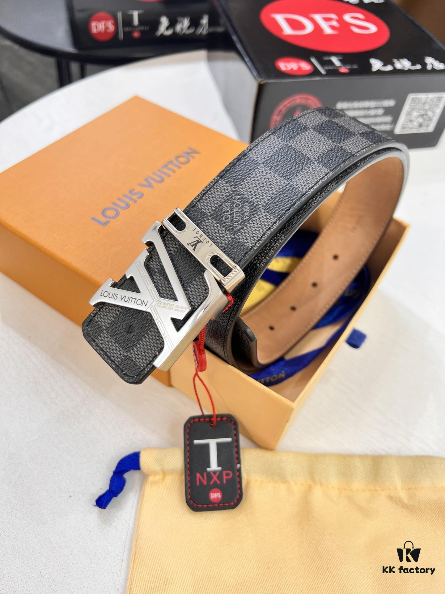 LV Men's Belt, New Arrival, High-End Custom Leather, ZP Synchronized, Original Factory Plaid Imported Fabric, Full Grain Suede Cowhide, Corroded Letter Hardware, 3.8cm Width