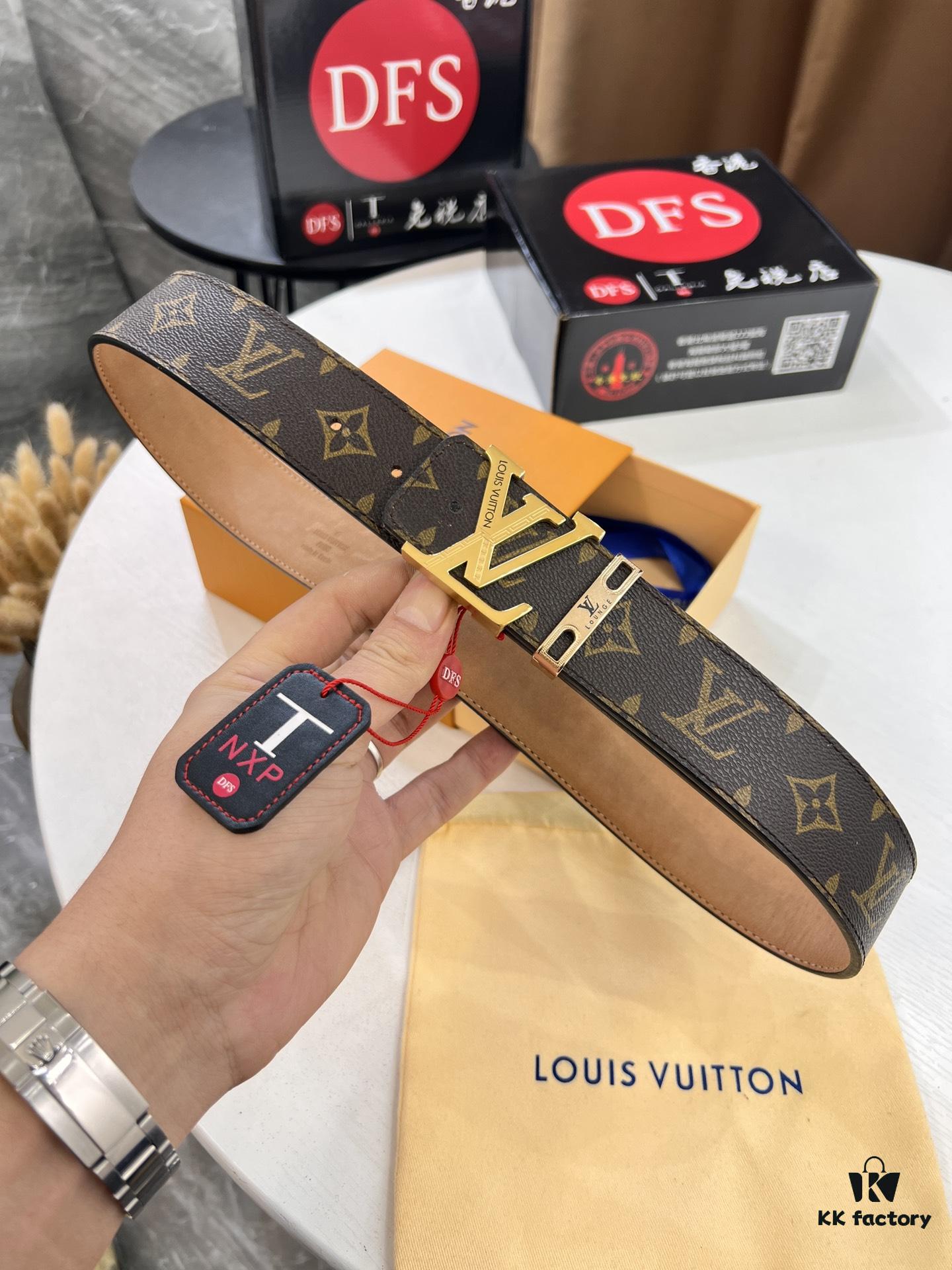 LV Men's Belt, New Arrival, Premium Cowhide Leather, Matte Finish, Corrosion-Resistant Letter Hardware, 3.8cm Width