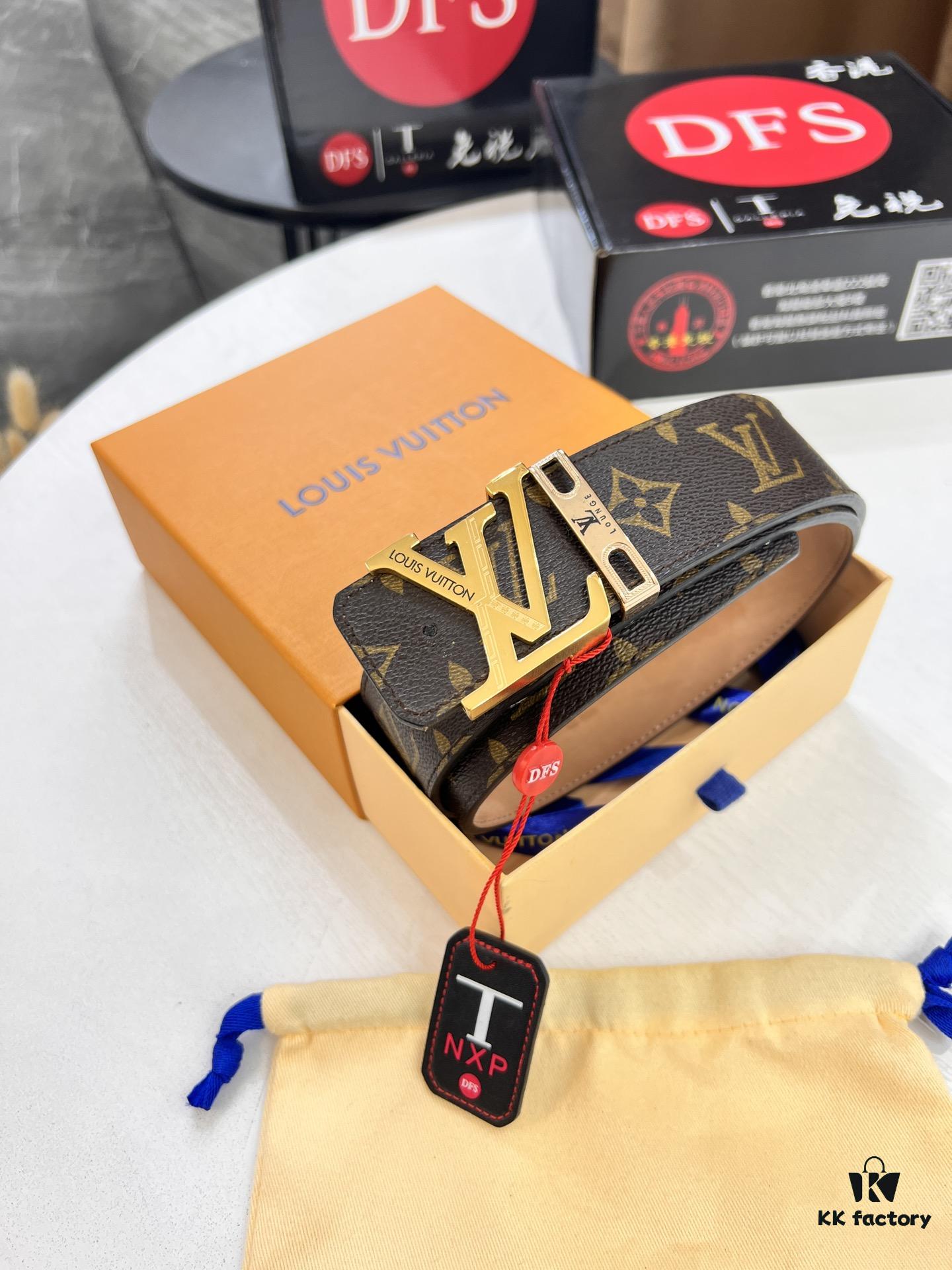 LV Men's Belt, New Arrival, Premium Cowhide Leather, Matte Finish, Corrosion-Resistant Letter Hardware, 3.8cm Width