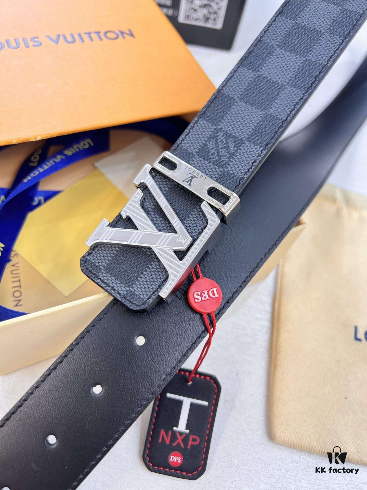 Louis Vuitton LV Men's Belt, Latest Design, ZP Molded, Matching Monogram Fabric, Full-Grain Cowhide Leather, Heavy-Duty Stainless Steel Buckle, 4.0cm Width