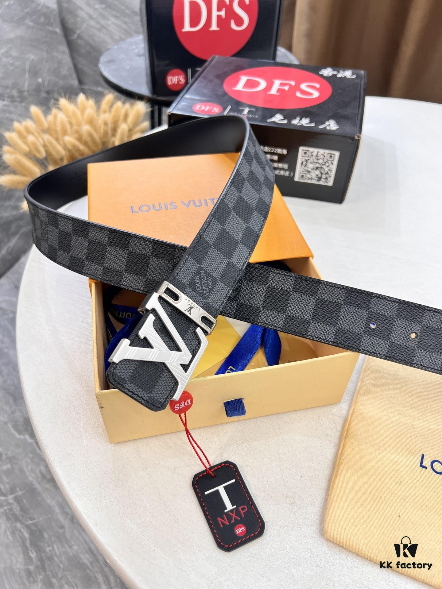 Louis Vuitton LV Men's Belt, Latest Design, ZP Molded, Matching Monogram Fabric, Full-Grain Cowhide Leather, Heavy-Duty Stainless Steel Buckle, 4.0cm Width