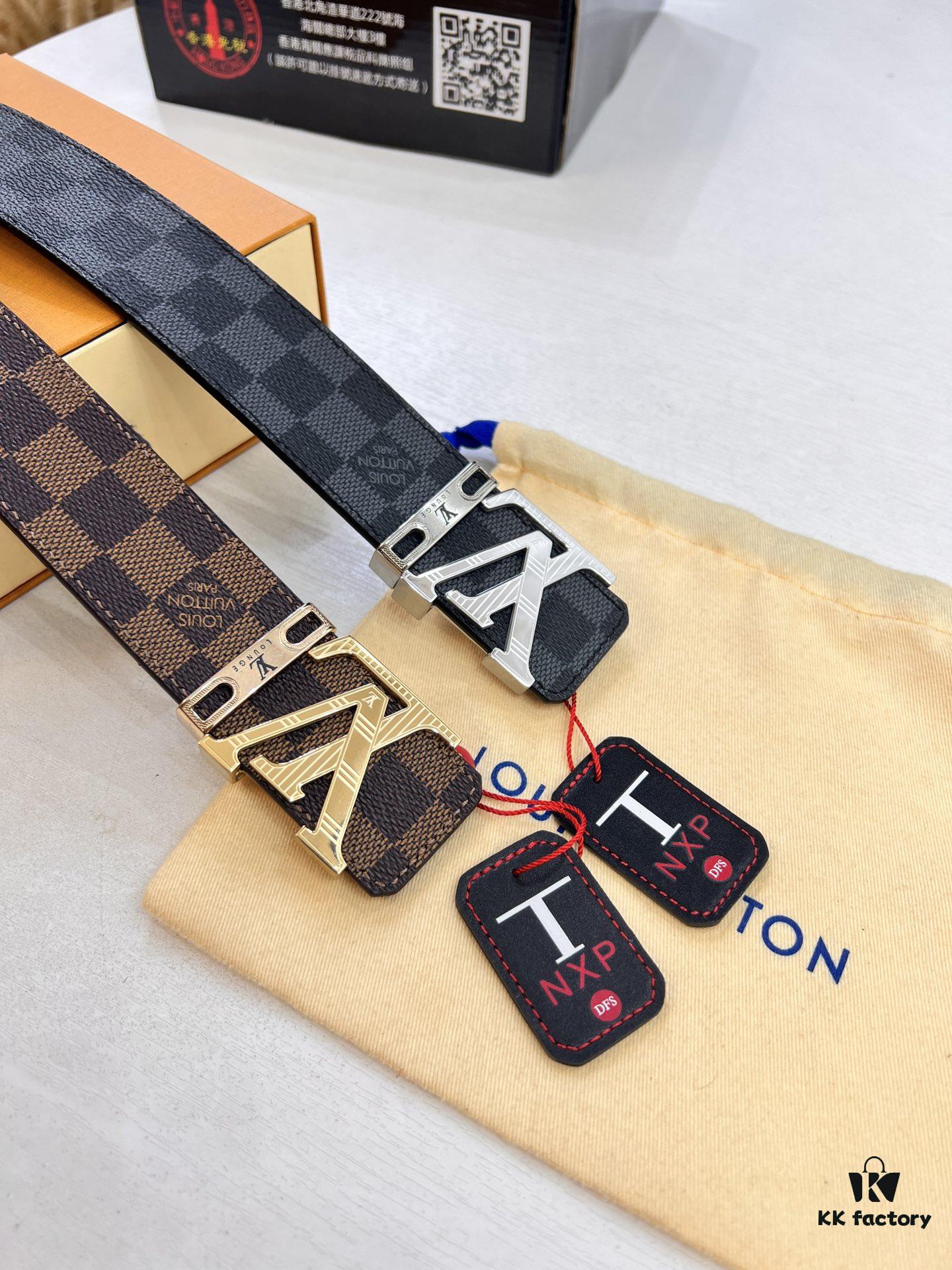 Louis Vuitton LV Men's Belt, Latest Design, ZP Molded, Matching Monogram Fabric, Full-Grain Cowhide Leather, Heavy-Duty Stainless Steel Buckle, 4.0cm Width