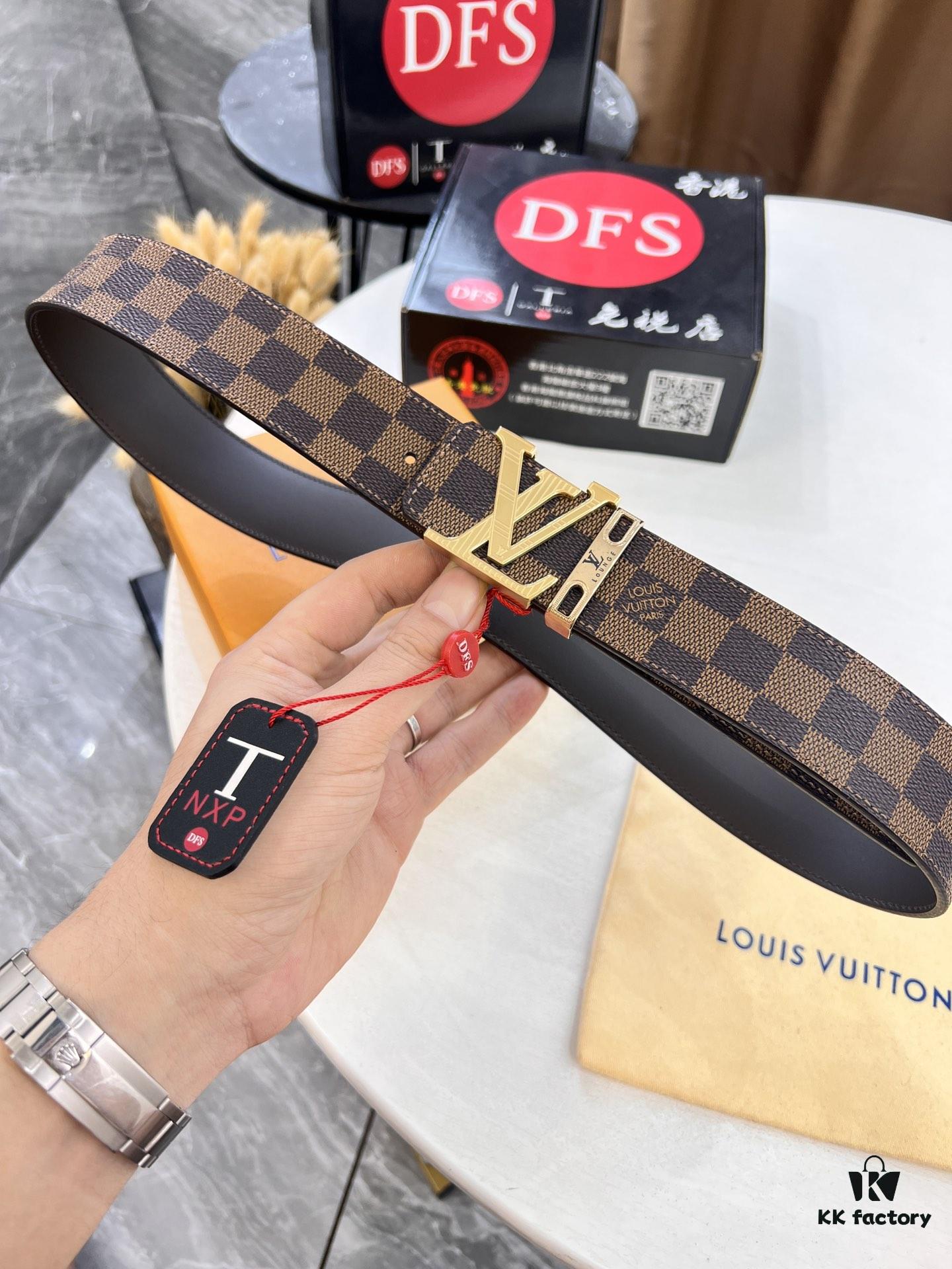 LV Men's Belt, ZP Molded New Style, Genuine Leather, 4.0cm Width, High-Quality with NXP Anti-Counterfeit Chip