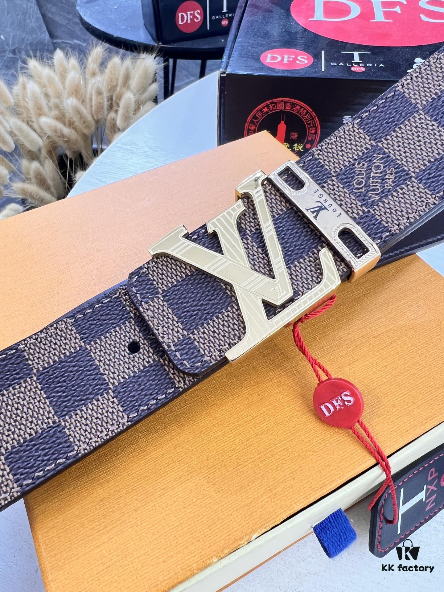 LV Men's Belt, ZP Molded New Style, Genuine Leather, 4.0cm Width, High-Quality with NXP Anti-Counterfeit Chip