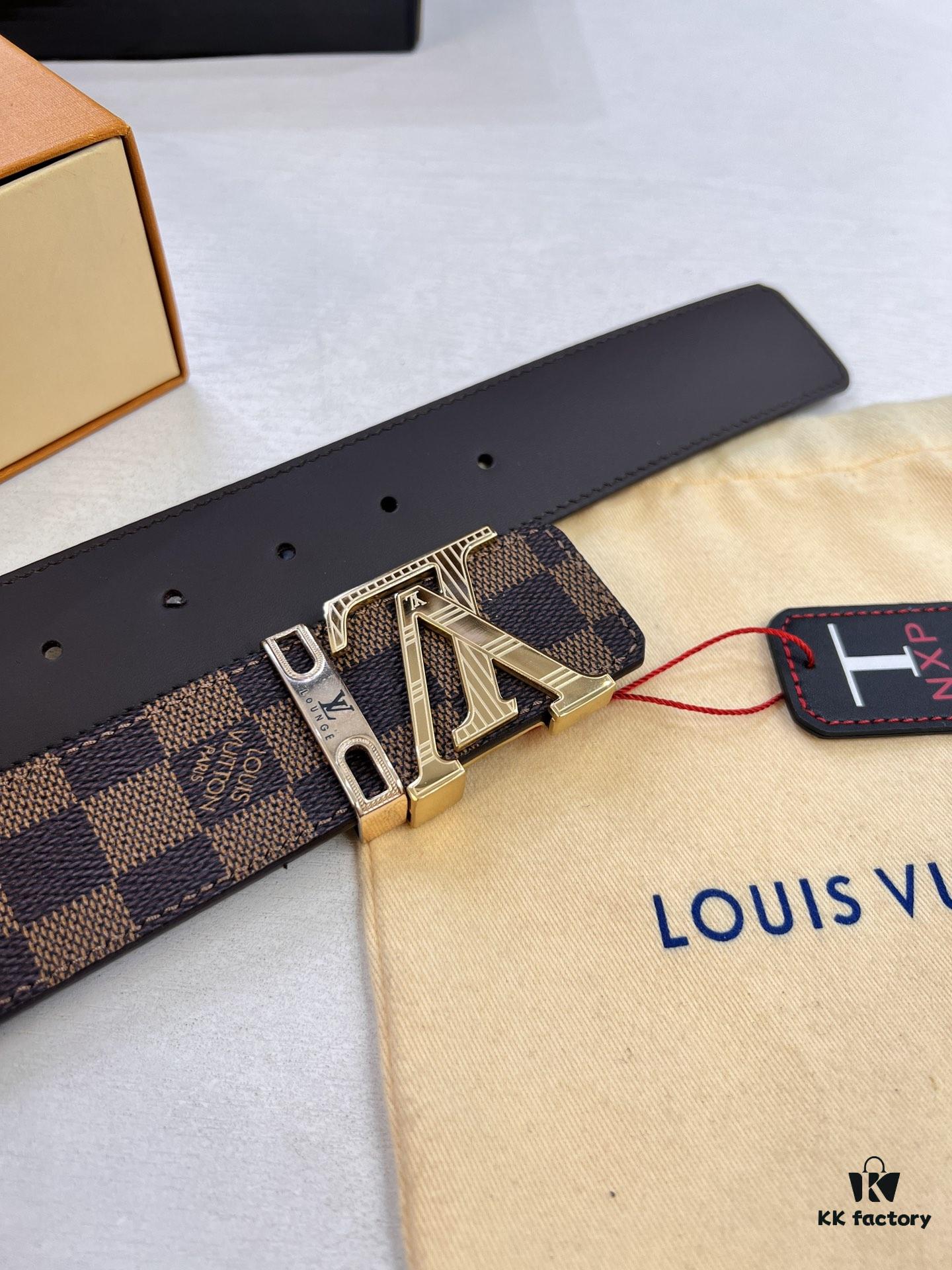 LV Men's Belt, ZP Molded New Style, Genuine Leather, 4.0cm Width, High-Quality with NXP Anti-Counterfeit Chip