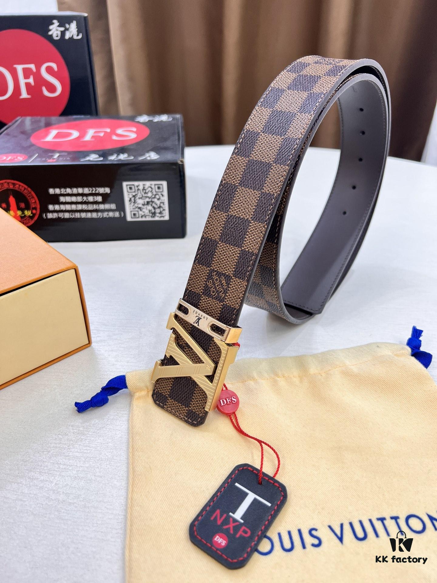 LV Men's Belt, ZP Molded New Style, Genuine Leather, 4.0cm Width, High-Quality with NXP Anti-Counterfeit Chip