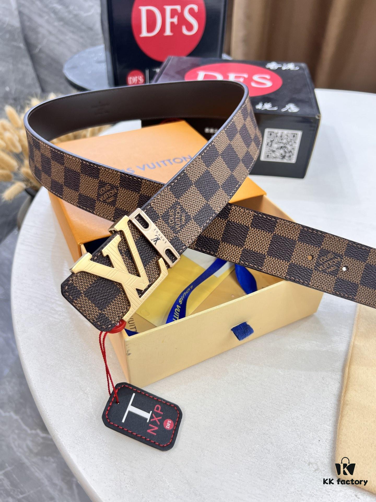 LV Men's Belt, ZP Molded New Style, Genuine Leather, 4.0cm Width, High-Quality with NXP Anti-Counterfeit Chip