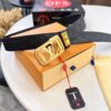 Louis Vuitton Automatic Buckle Belt, Premium Cowhide, Imported Top Layer Leather with Grid Pattern, Fine Grain Leather, 3.5cm Width, Top-Quality Business Formal Belt