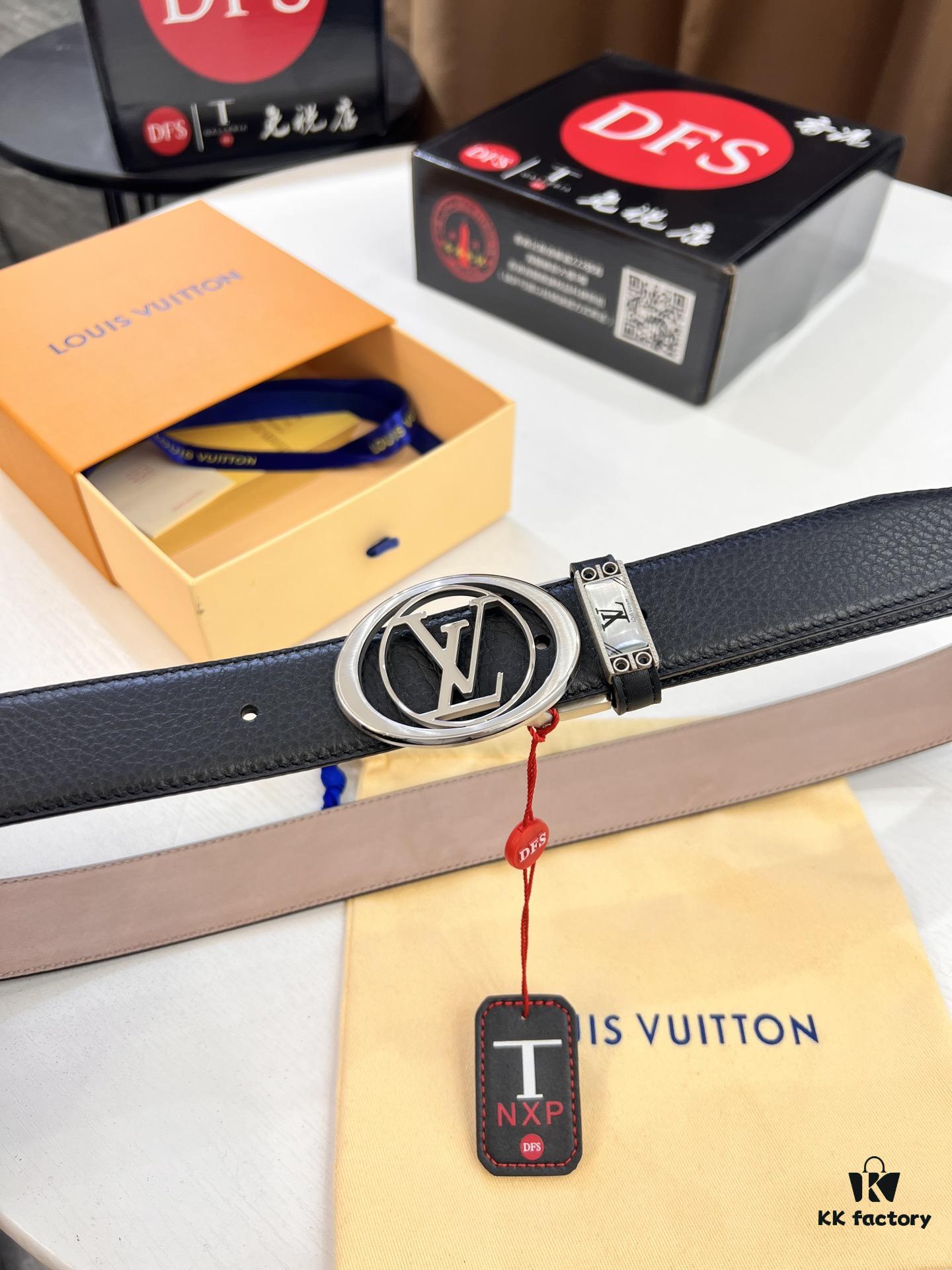 Louis Vuitton Belt, Top-Quality Business Leather Belt with Lv Stainless Steel Hardware, 3.5 cm Width