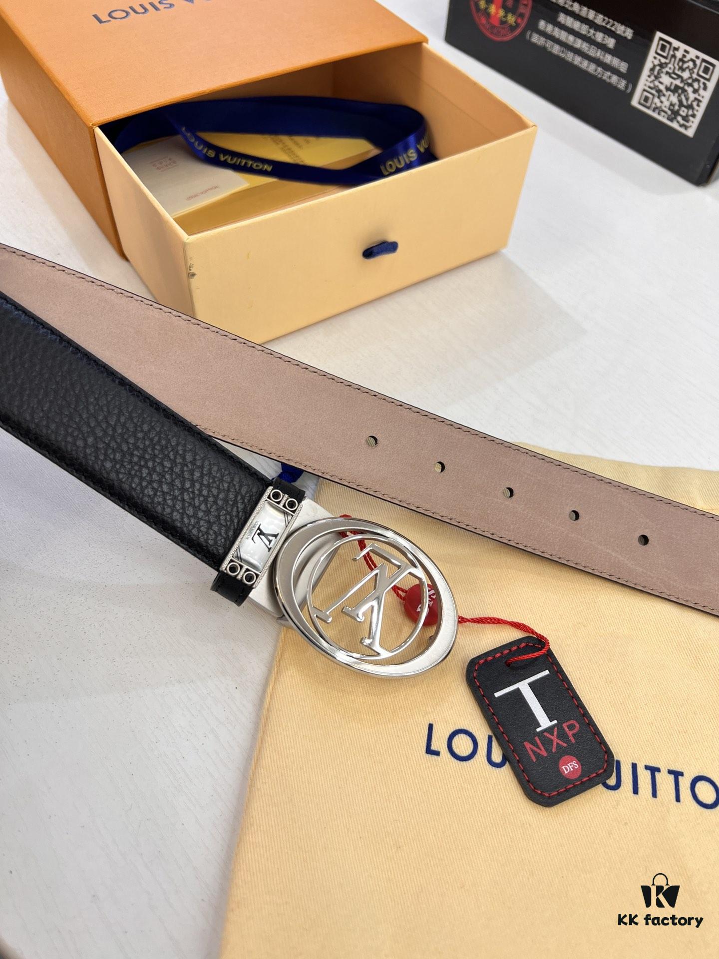 Louis Vuitton Belt, Top-Quality Business Leather Belt with Lv Stainless Steel Hardware, 3.5 cm Width