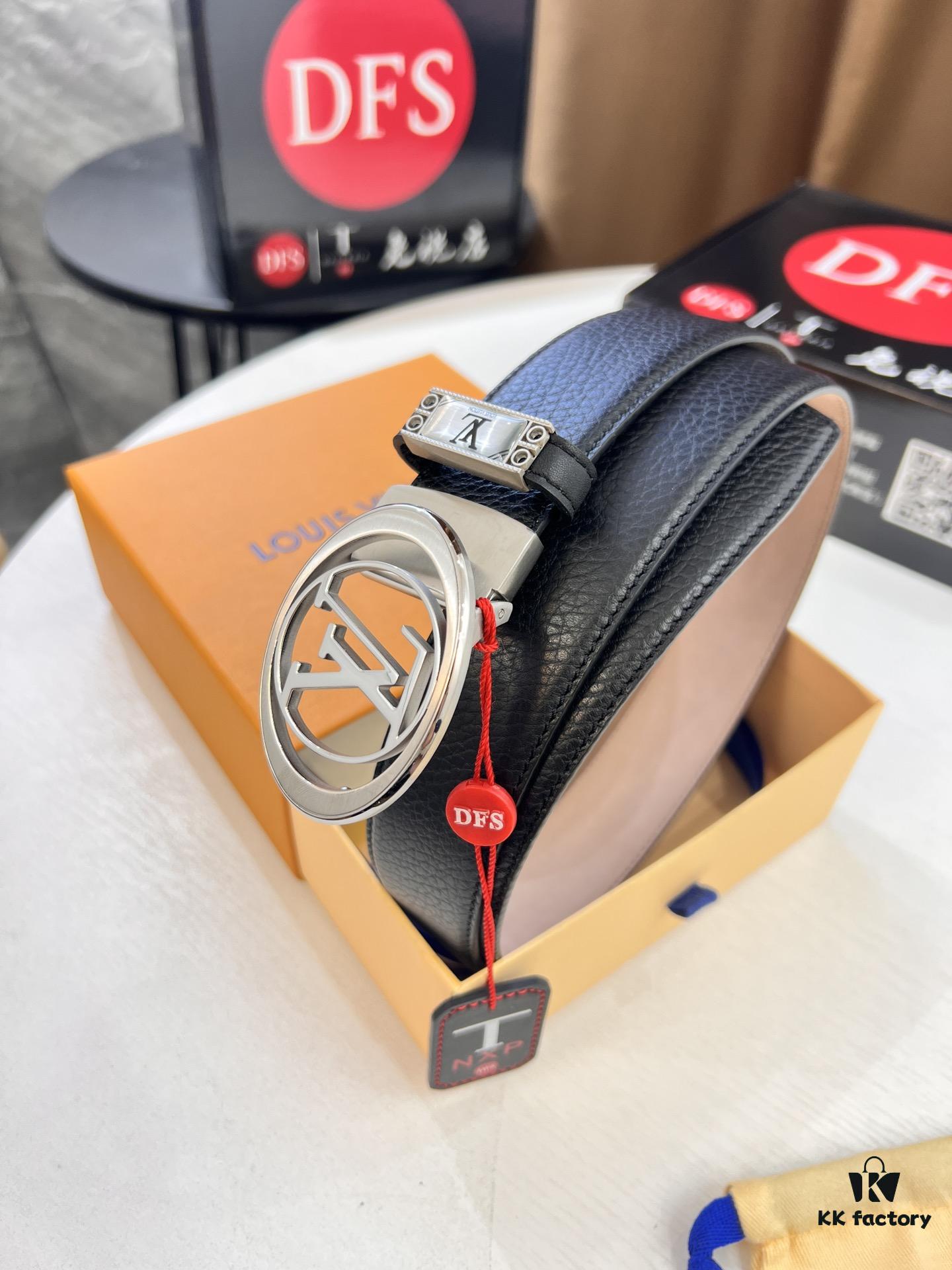 Louis Vuitton Belt, Top-Quality Business Leather Belt with Lv Stainless Steel Hardware, 3.5 cm Width