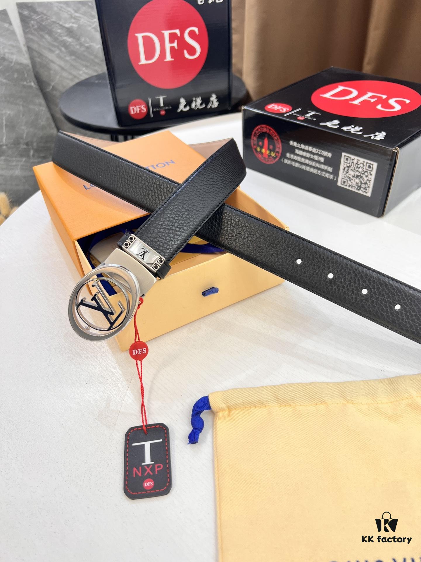 Louis Vuitton Belt, Top-Quality Business Leather Belt with Lv Stainless Steel Hardware, 3.5 cm Width