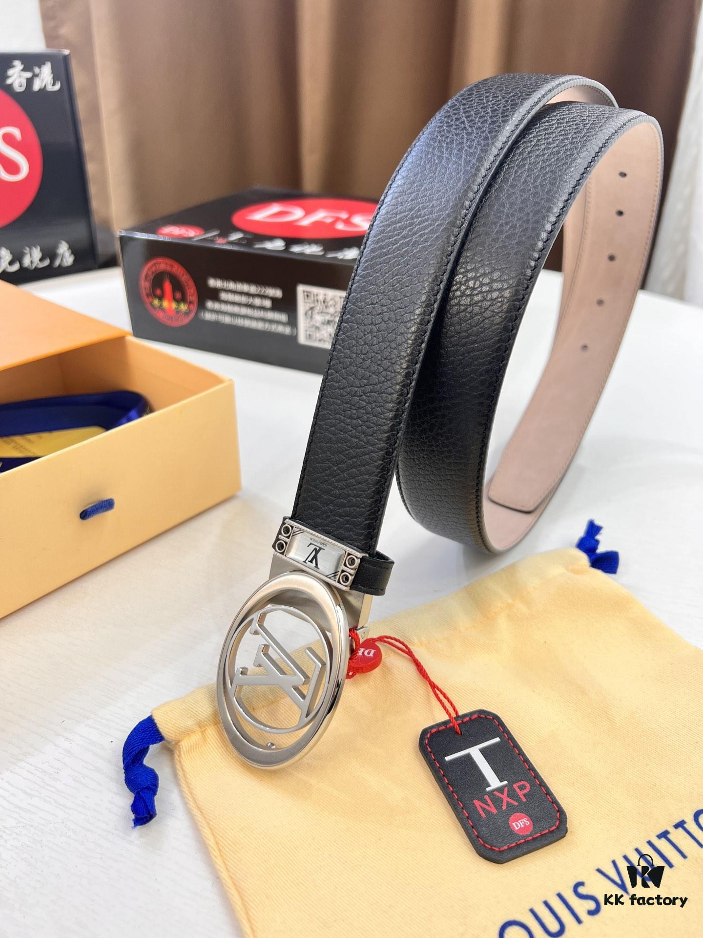 Louis Vuitton Belt, Top-Quality Business Leather Belt with Lv Stainless Steel Hardware, 3.5 cm Width