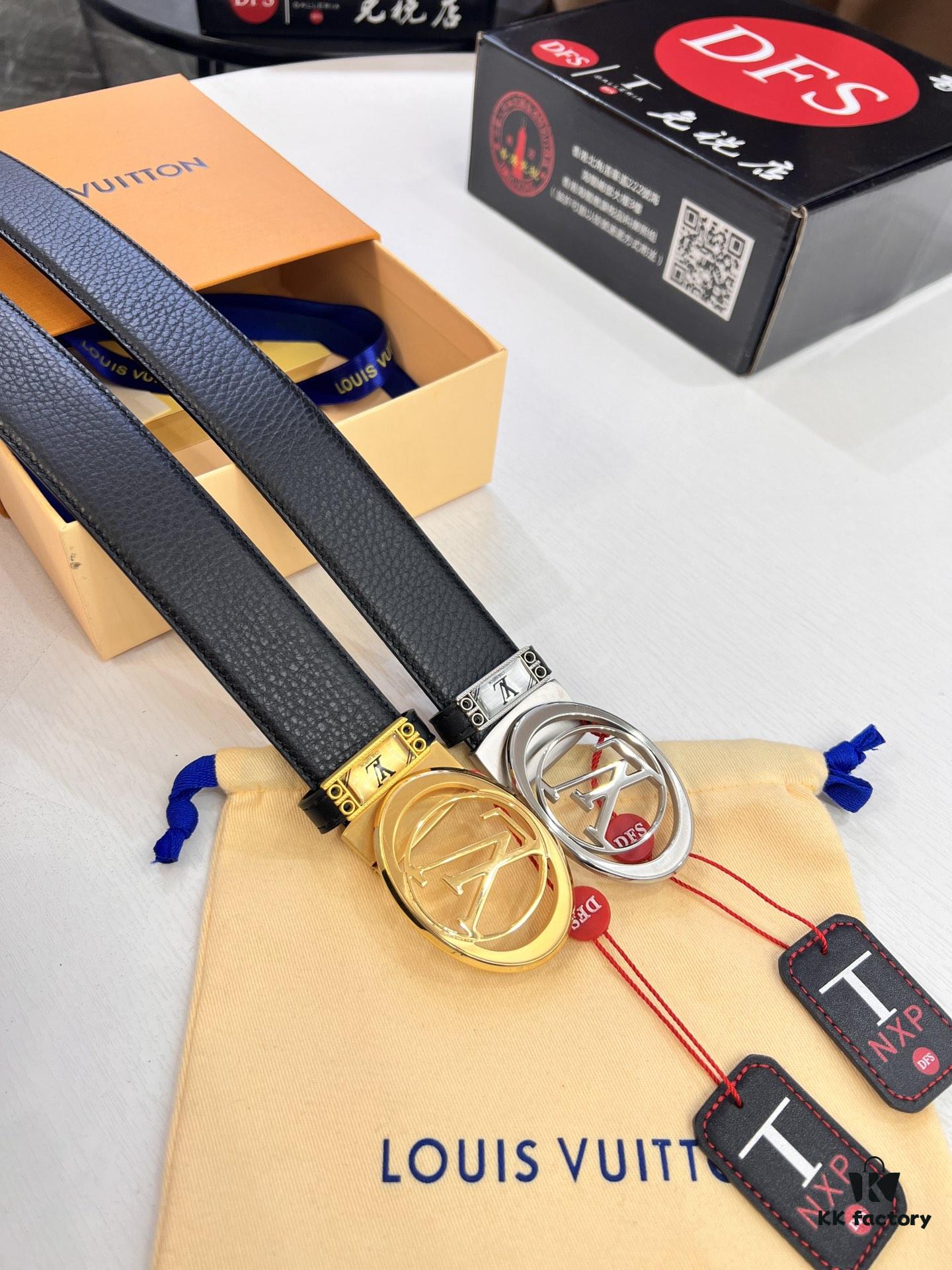 Louis Vuitton Belt, Top-Quality Business Leather Belt with Lv Stainless Steel Hardware, 3.5 cm Width