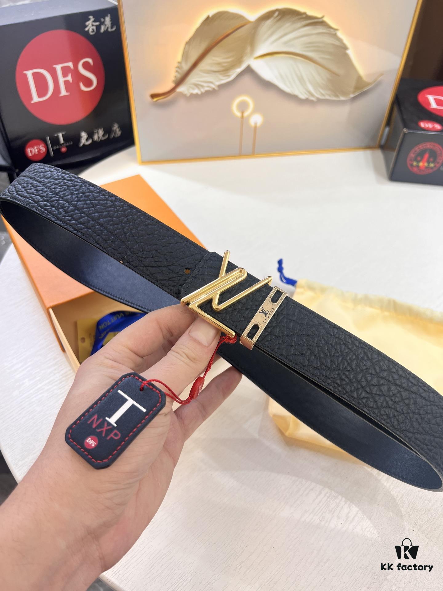 Arrival 🎺🎺 LV Men's Belt, 2-Letter Interior Buckle, Imported Elephant Texture Full-Grain Cowhide, Plain Weave Full-Grain Leather Bottom, Trendy Brand 3.8cm Available on Official Website, Top Quality with Authentication Support