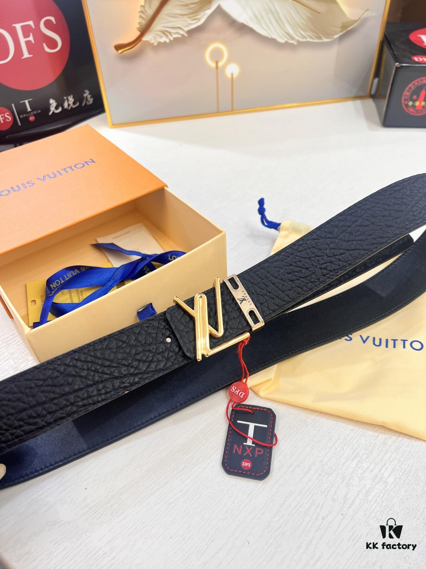 Arrival 🎺🎺 LV Men's Belt, 2-Letter Interior Buckle, Imported Elephant Texture Full-Grain Cowhide, Plain Weave Full-Grain Leather Bottom, Trendy Brand 3.8cm Available on Official Website, Top Quality with Authentication Support