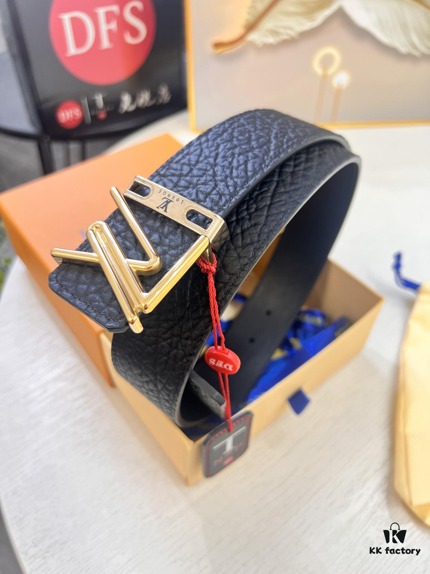 Arrival 🎺🎺 LV Men's Belt, 2-Letter Interior Buckle, Imported Elephant Texture Full-Grain Cowhide, Plain Weave Full-Grain Leather Bottom, Trendy Brand 3.8cm Available on Official Website, Top Quality with Authentication Support