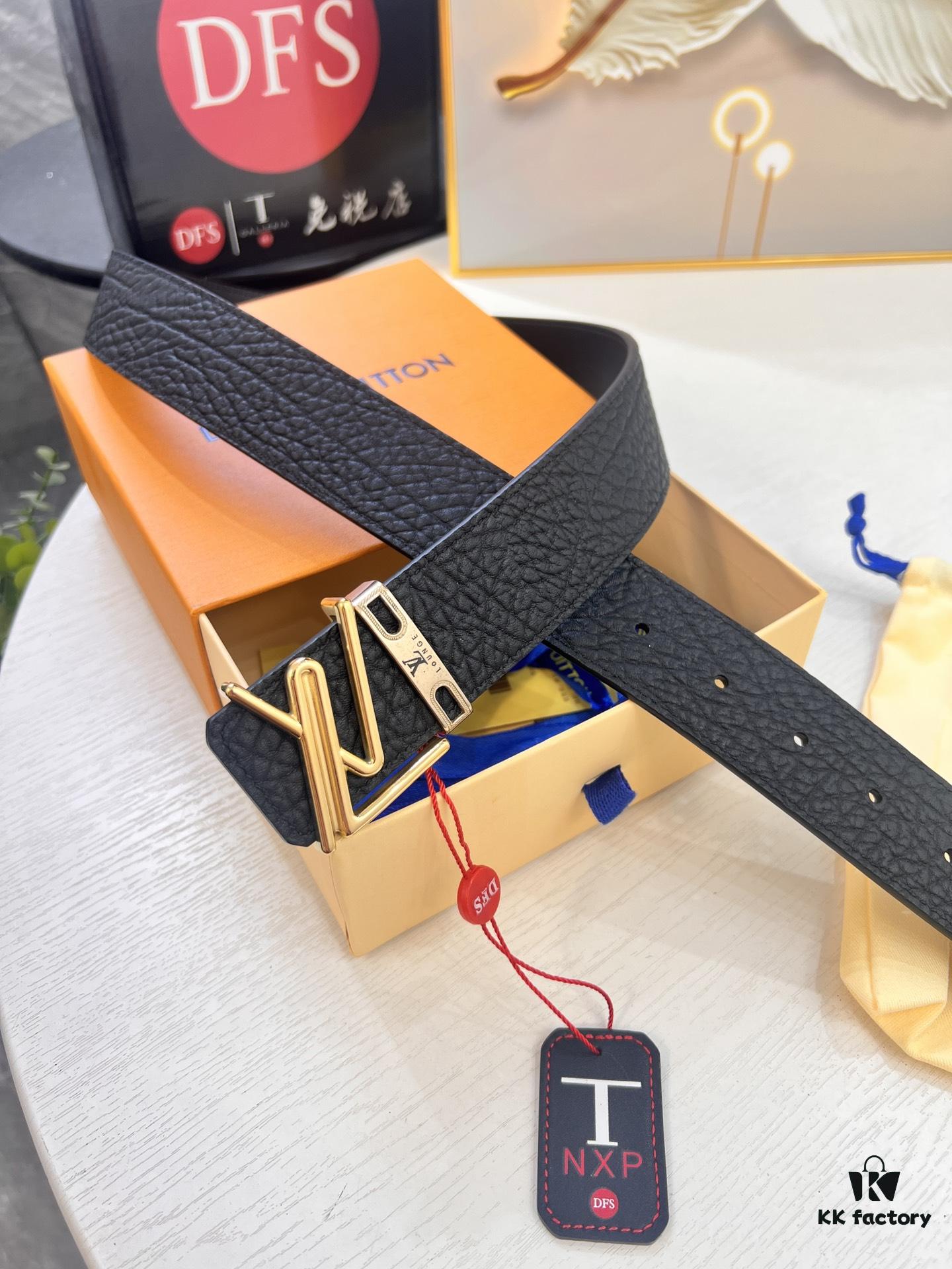 Arrival 🎺🎺 LV Men's Belt, 2-Letter Interior Buckle, Imported Elephant Texture Full-Grain Cowhide, Plain Weave Full-Grain Leather Bottom, Trendy Brand 3.8cm Available on Official Website, Top Quality with Authentication Support