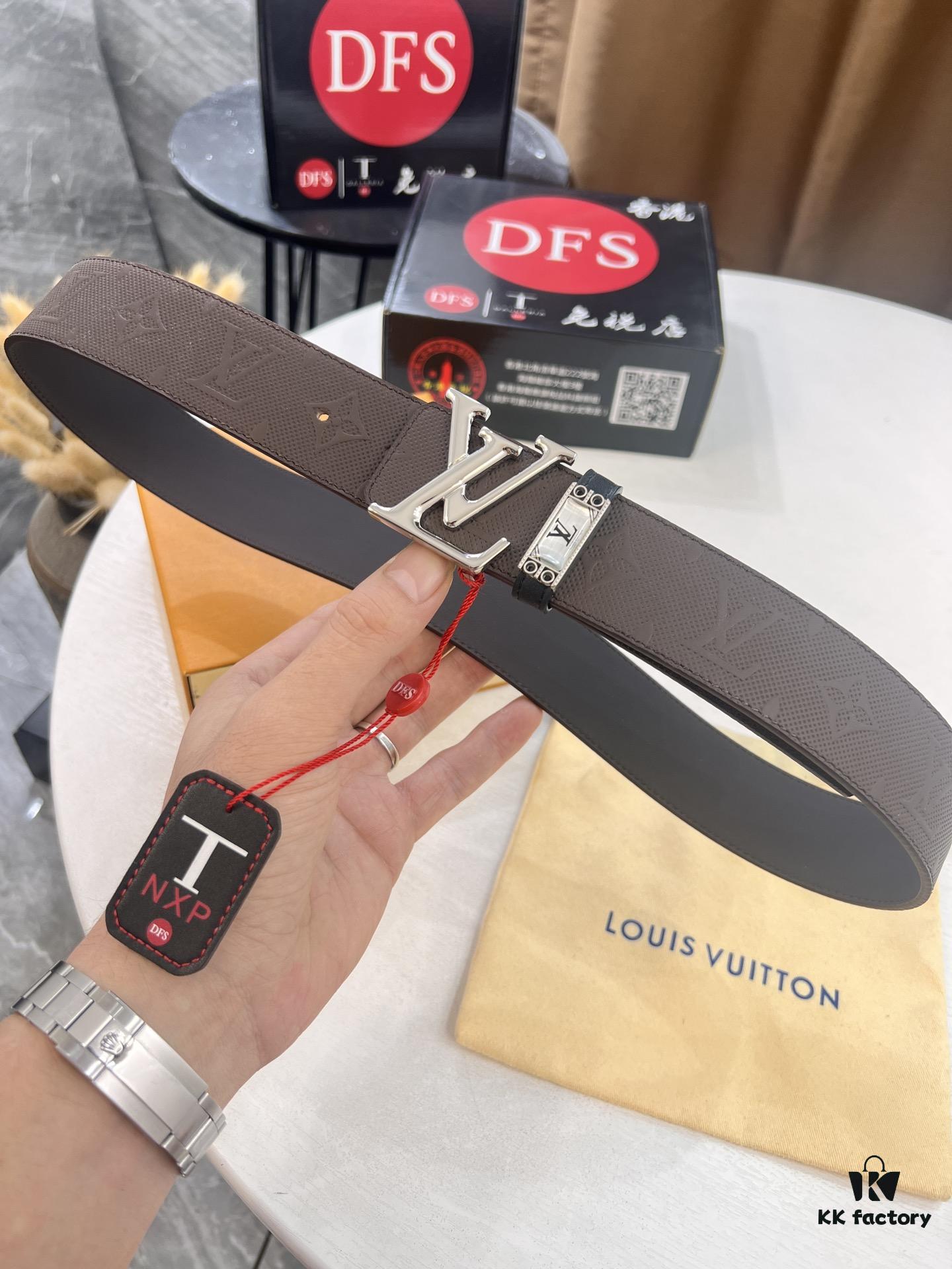 Arrival of Louis Vuitton LV Men's Belt, ZP Mold Design, Imported Genuine Original Print, Full-Grain Calfskin Leather, Reversible Double-Sided Use, 3.8cm Width