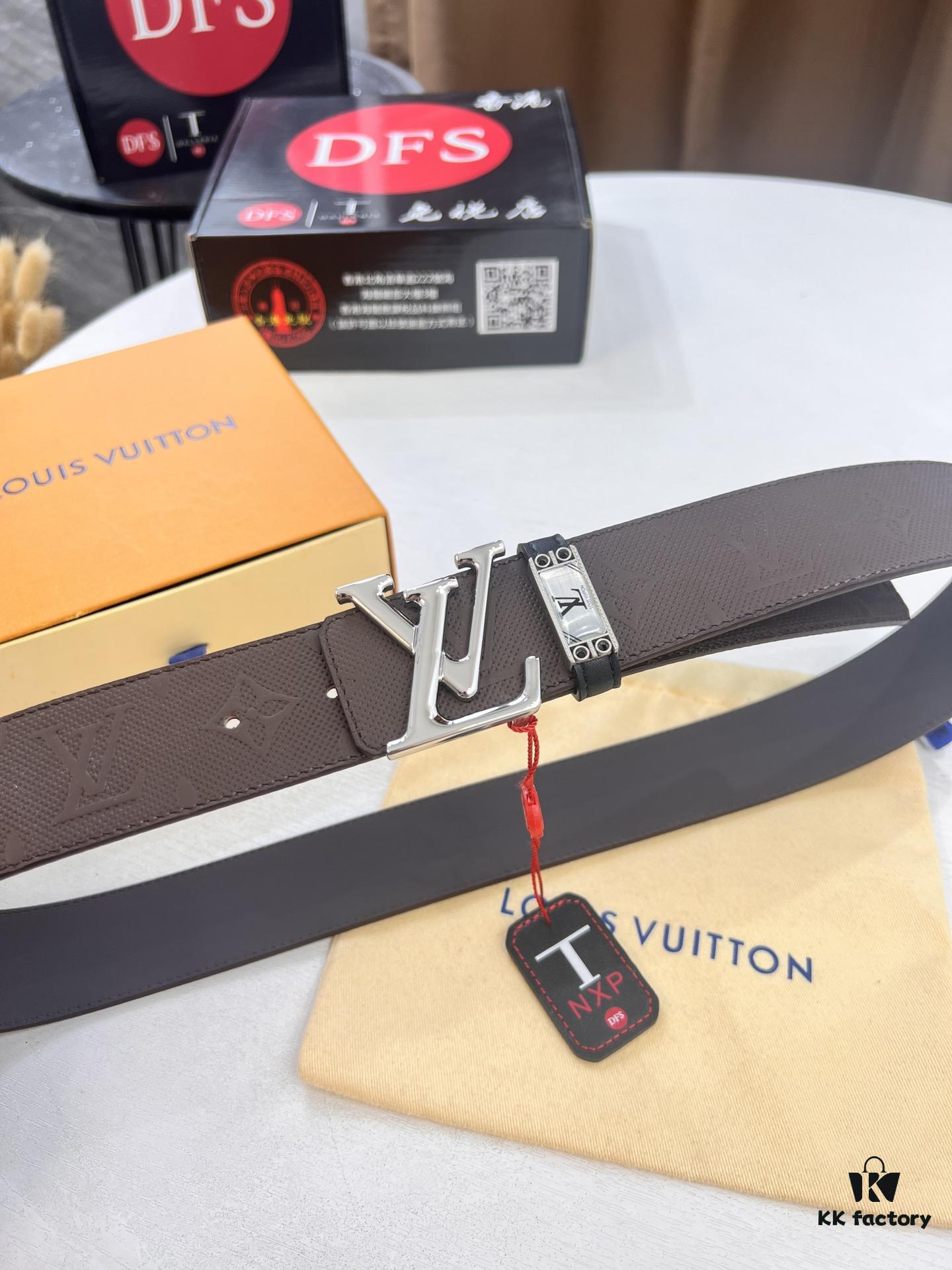 Arrival of Louis Vuitton LV Men's Belt, ZP Mold Design, Imported Genuine Original Print, Full-Grain Calfskin Leather, Reversible Double-Sided Use, 3.8cm Width
