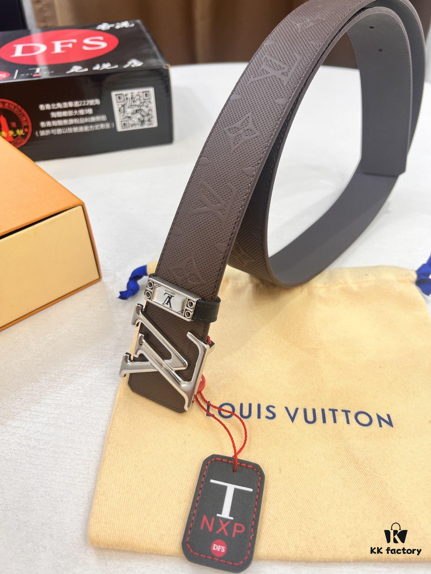 Arrival of Louis Vuitton LV Men's Belt, ZP Mold Design, Imported Genuine Original Print, Full-Grain Calfskin Leather, Reversible Double-Sided Use, 3.8cm Width