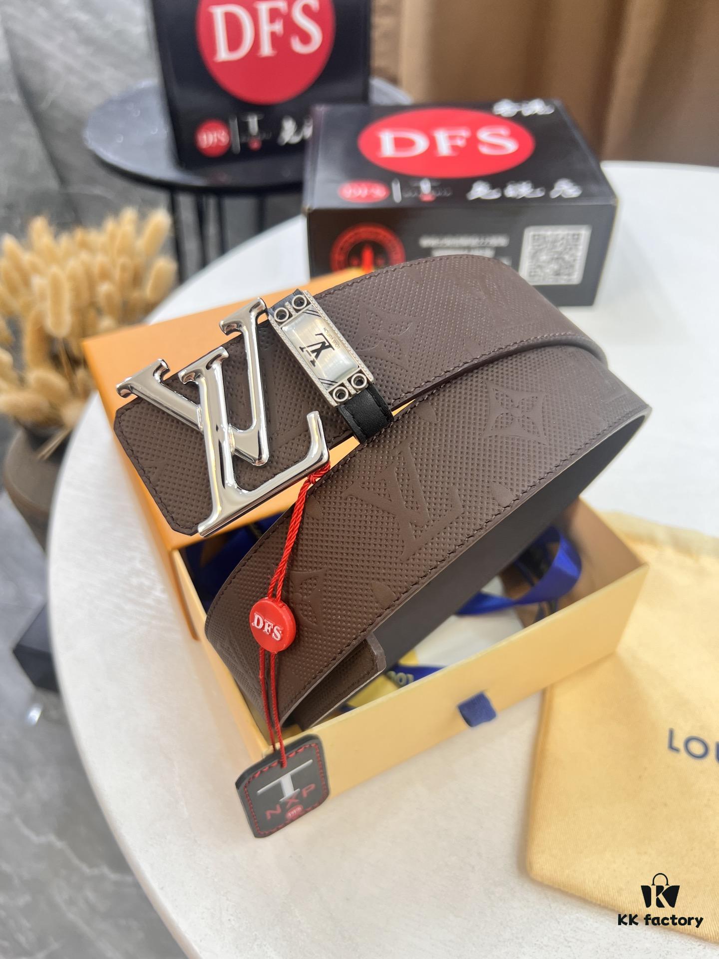 Arrival of Louis Vuitton LV Men's Belt, ZP Mold Design, Imported Genuine Original Print, Full-Grain Calfskin Leather, Reversible Double-Sided Use, 3.8cm Width