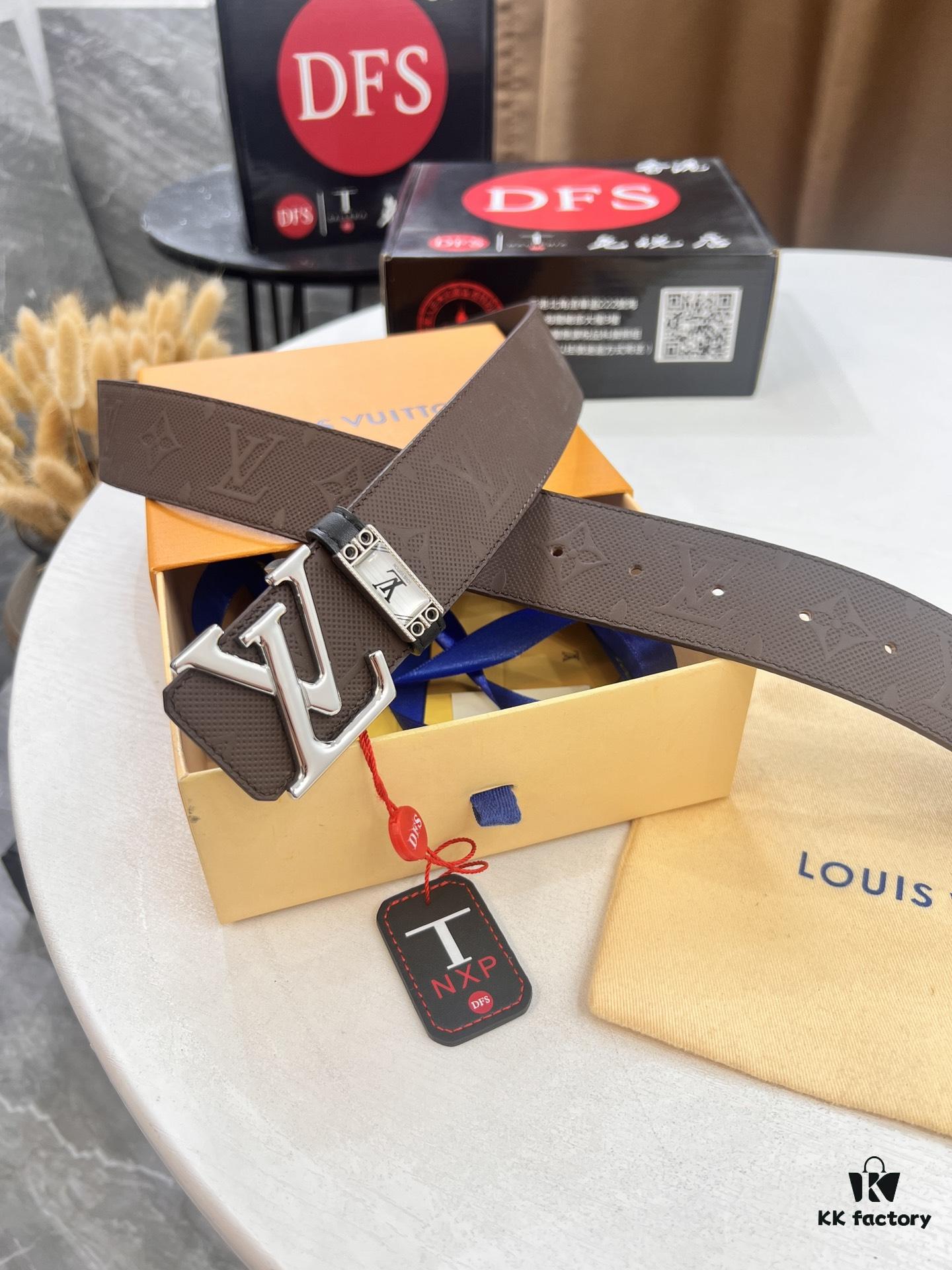 Arrival of Louis Vuitton LV Men's Belt, ZP Mold Design, Imported Genuine Original Print, Full-Grain Calfskin Leather, Reversible Double-Sided Use, 3.8cm Width