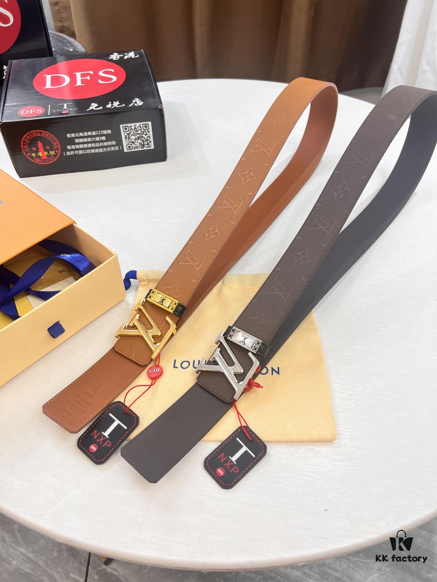 Arrival of Louis Vuitton LV Men's Belt, ZP Mold Design, Imported Genuine Original Print, Full-Grain Calfskin Leather, Reversible Double-Sided Use, 3.8cm Width