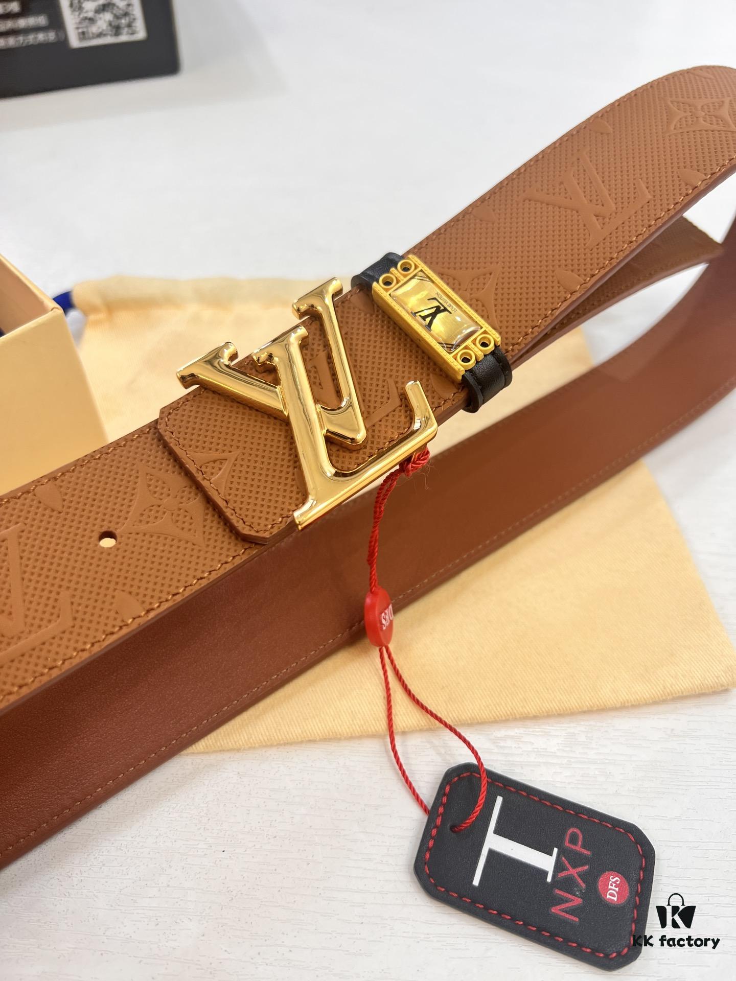 LV Men's Belt Arrival, Genuine Photos, ZP Mold Design, Imported Original Factory Print, Full-Grain Cowhide Leather, Refined Metal Letters, Reversible Double-Sided Use, 3.8cm Width