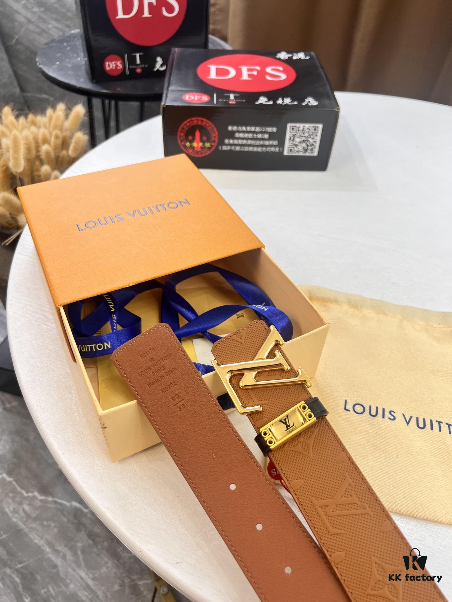 LV Men's Belt Arrival, Genuine Photos, ZP Mold Design, Imported Original Factory Print, Full-Grain Cowhide Leather, Refined Metal Letters, Reversible Double-Sided Use, 3.8cm Width