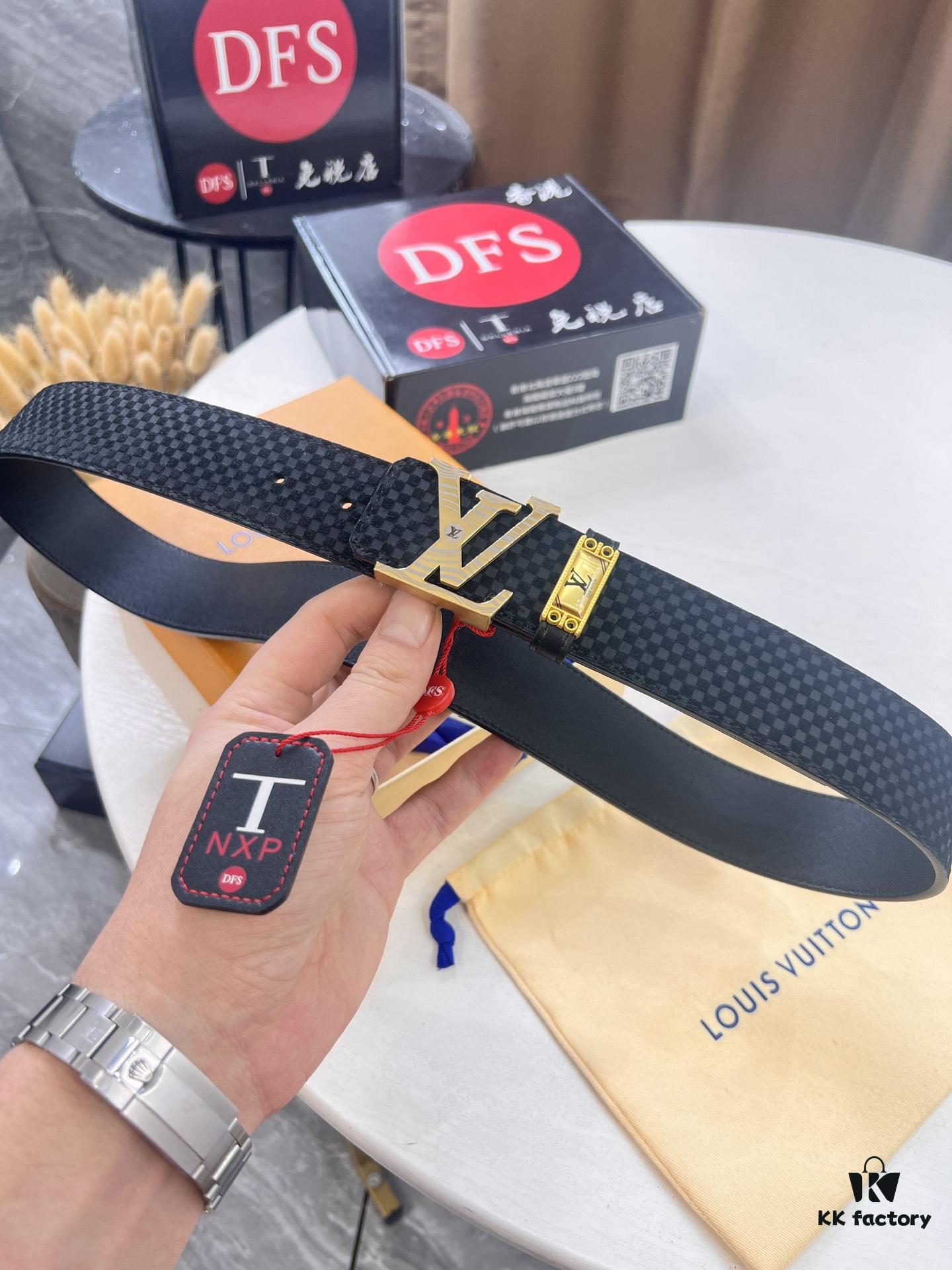 Top-Tier LV Louis Vuitton L-Logo Polished Stainless Steel Buckle Belt - Imported French Cross-Grain Top-Layer Cowhide, 3.8cm Width, NFC Chip Verified Authenticity (Original Box & Tag Included)