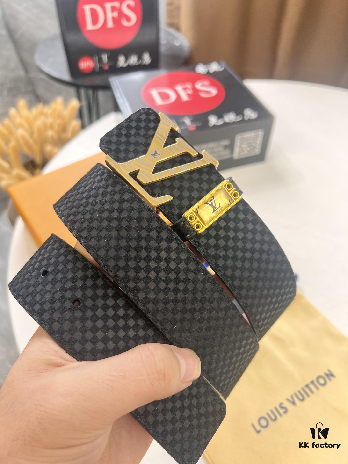 Top-Tier LV Louis Vuitton L-Logo Polished Stainless Steel Buckle Belt - Imported French Cross-Grain Top-Layer Cowhide, 3.8cm Width, NFC Chip Verified Authenticity (Original Box & Tag Included)