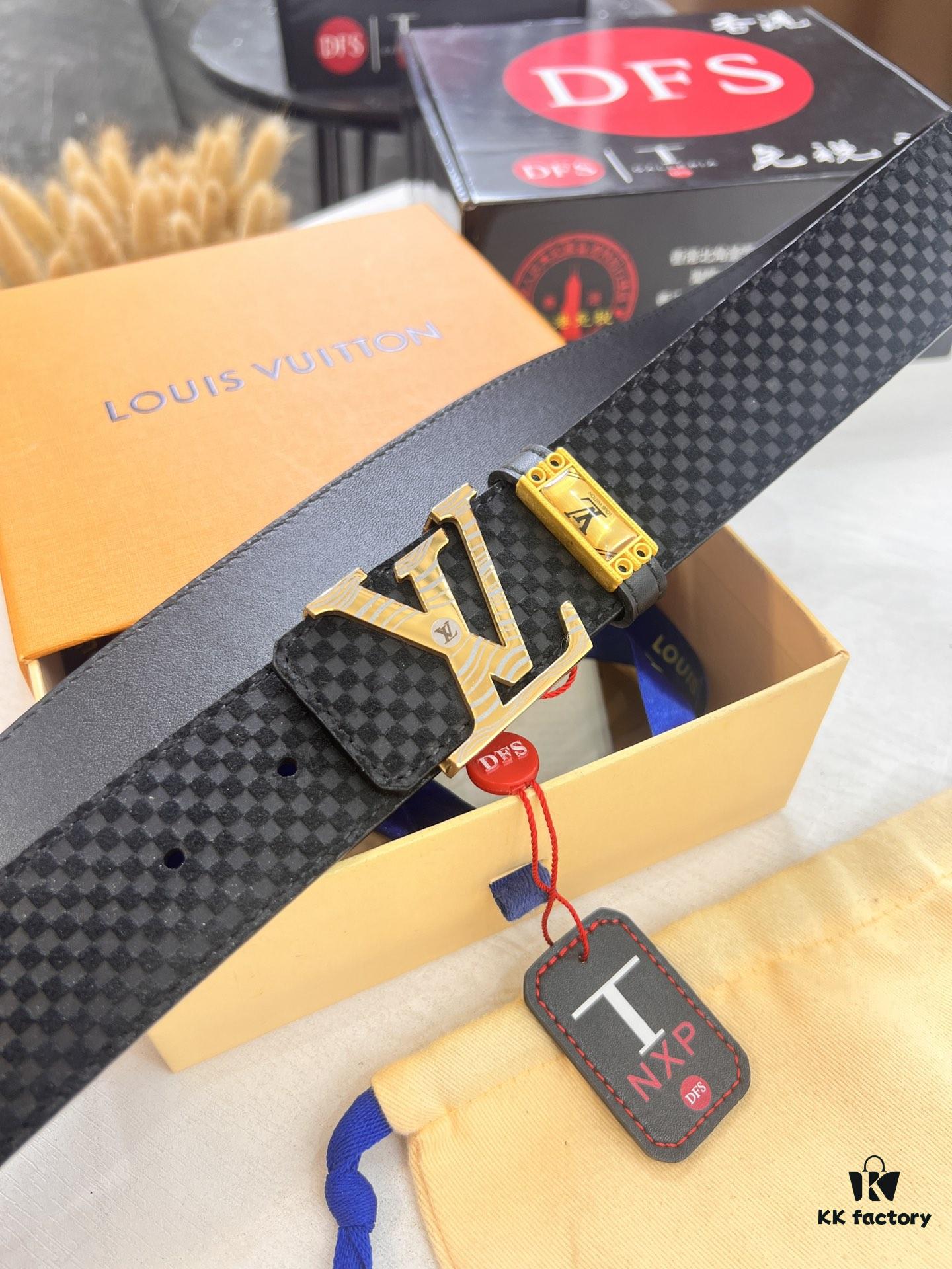 Top-Tier LV Louis Vuitton L-Logo Polished Stainless Steel Buckle Belt - Imported French Cross-Grain Top-Layer Cowhide, 3.8cm Width, NFC Chip Verified Authenticity (Original Box & Tag Included)