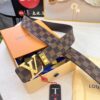LV Men's Belt, Latest Style, ZP Molded, Matching Classic Checkered Fabric, Genuine Cowhide, Stainless Steel Buckle with Thickened Hardware, 4.0cm Width