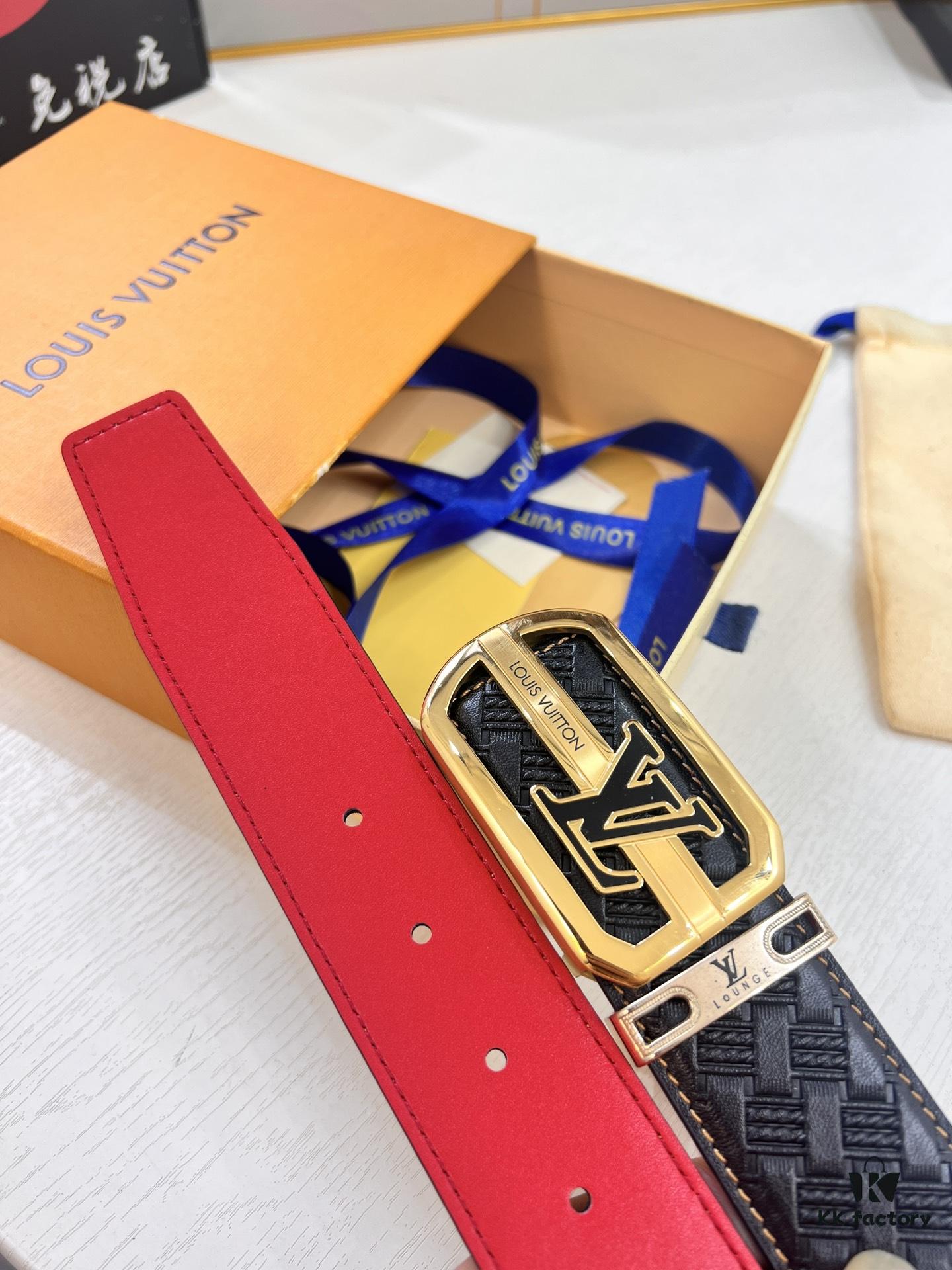 Louis Vuitton LV Men's Belt, Woven Top-Layer Leather, Slim Grain Calfskin, Steel Hardware with Double-Sided Design, 3.8cm Width