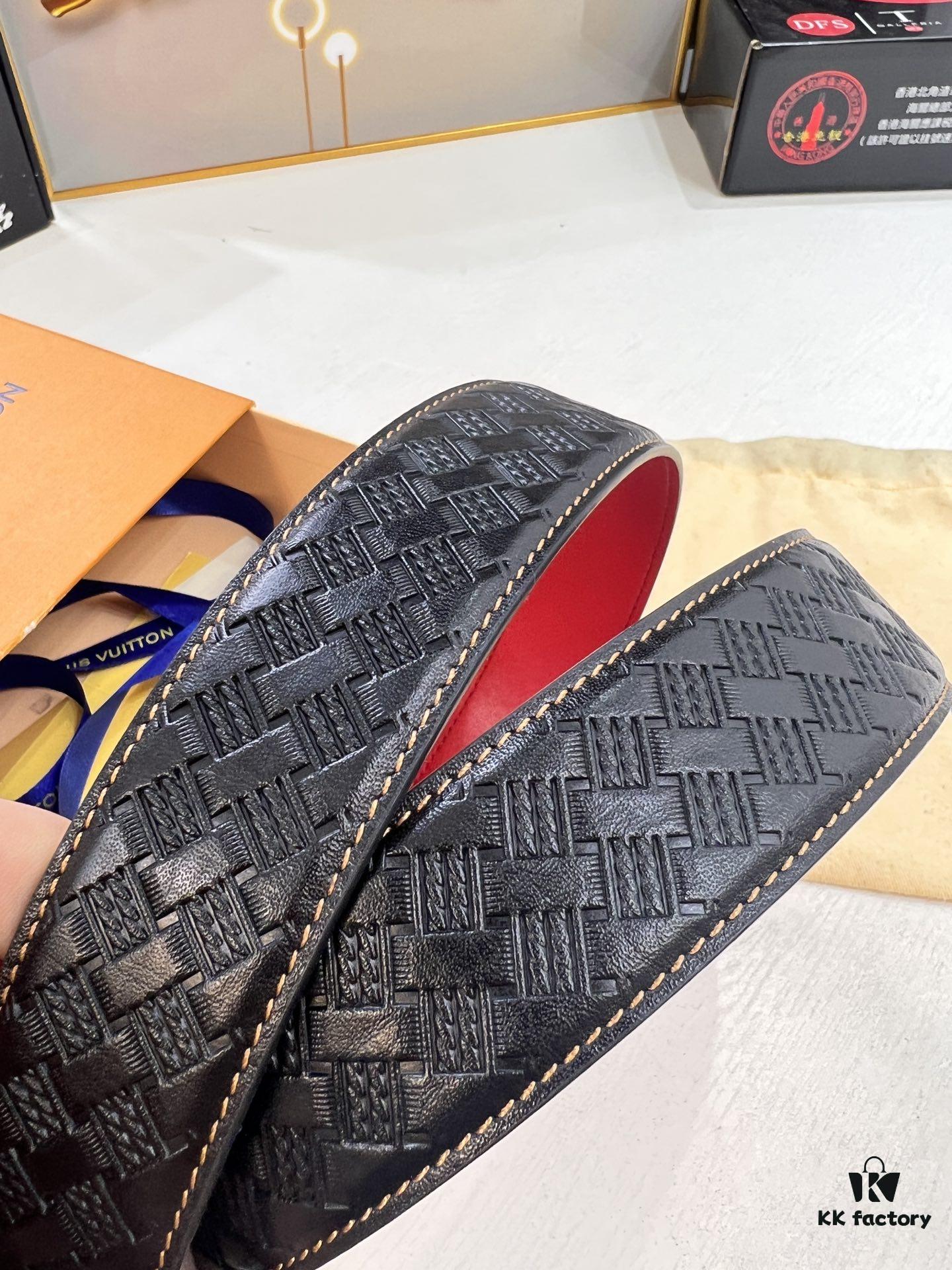 Louis Vuitton LV Men's Belt, Woven Top-Layer Leather, Slim Grain Calfskin, Steel Hardware with Double-Sided Design, 3.8cm Width