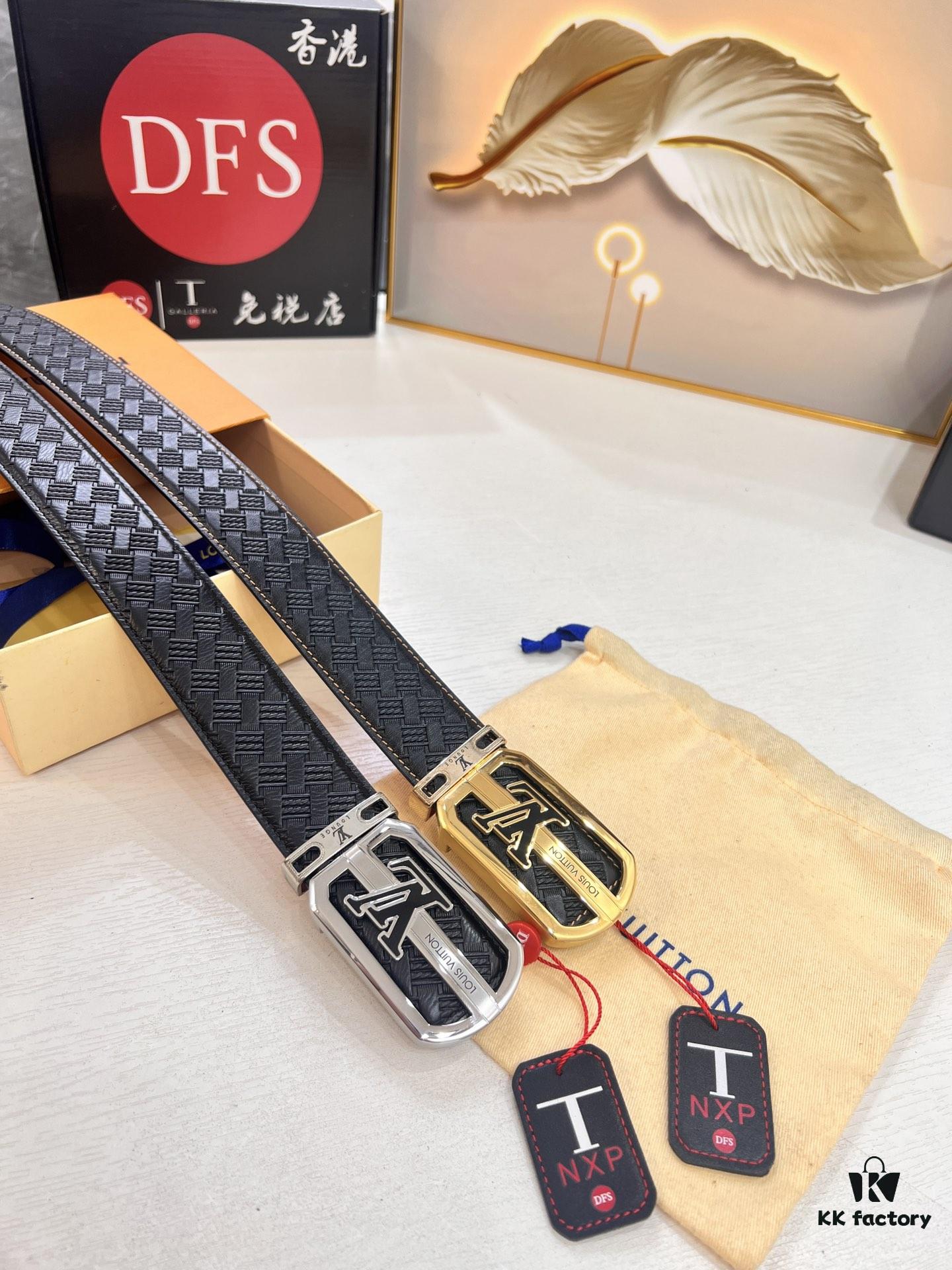 Louis Vuitton LV Men's Belt, Woven Top-Layer Leather, Slim Grain Calfskin, Steel Hardware with Double-Sided Design, 3.8cm Width