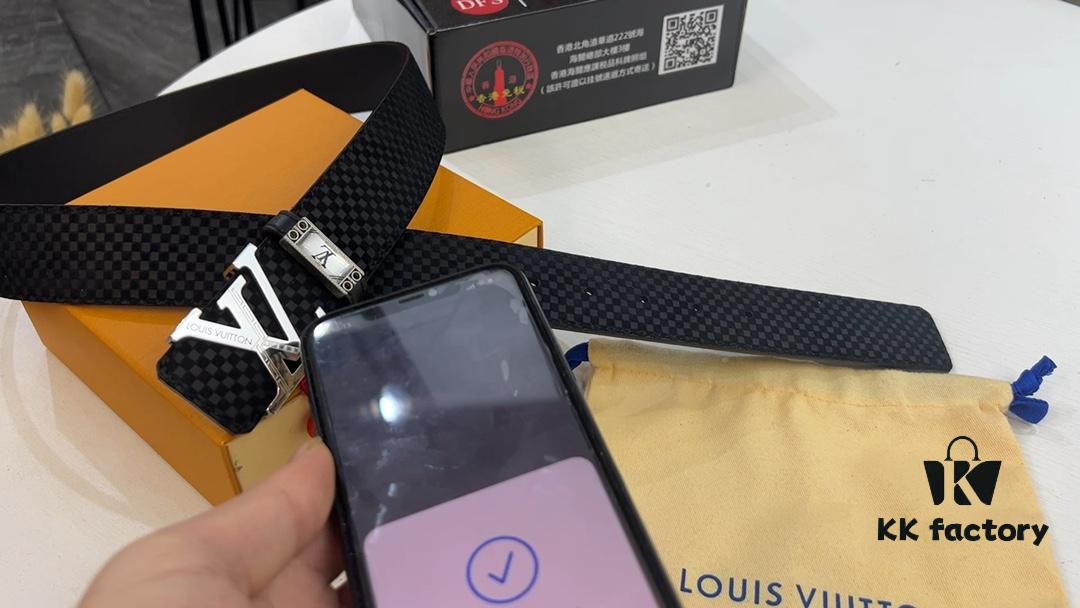 New LV Belt, Small Checker Pattern, Genuine Cowhide, Fashion Casual Style, Available on Official Website