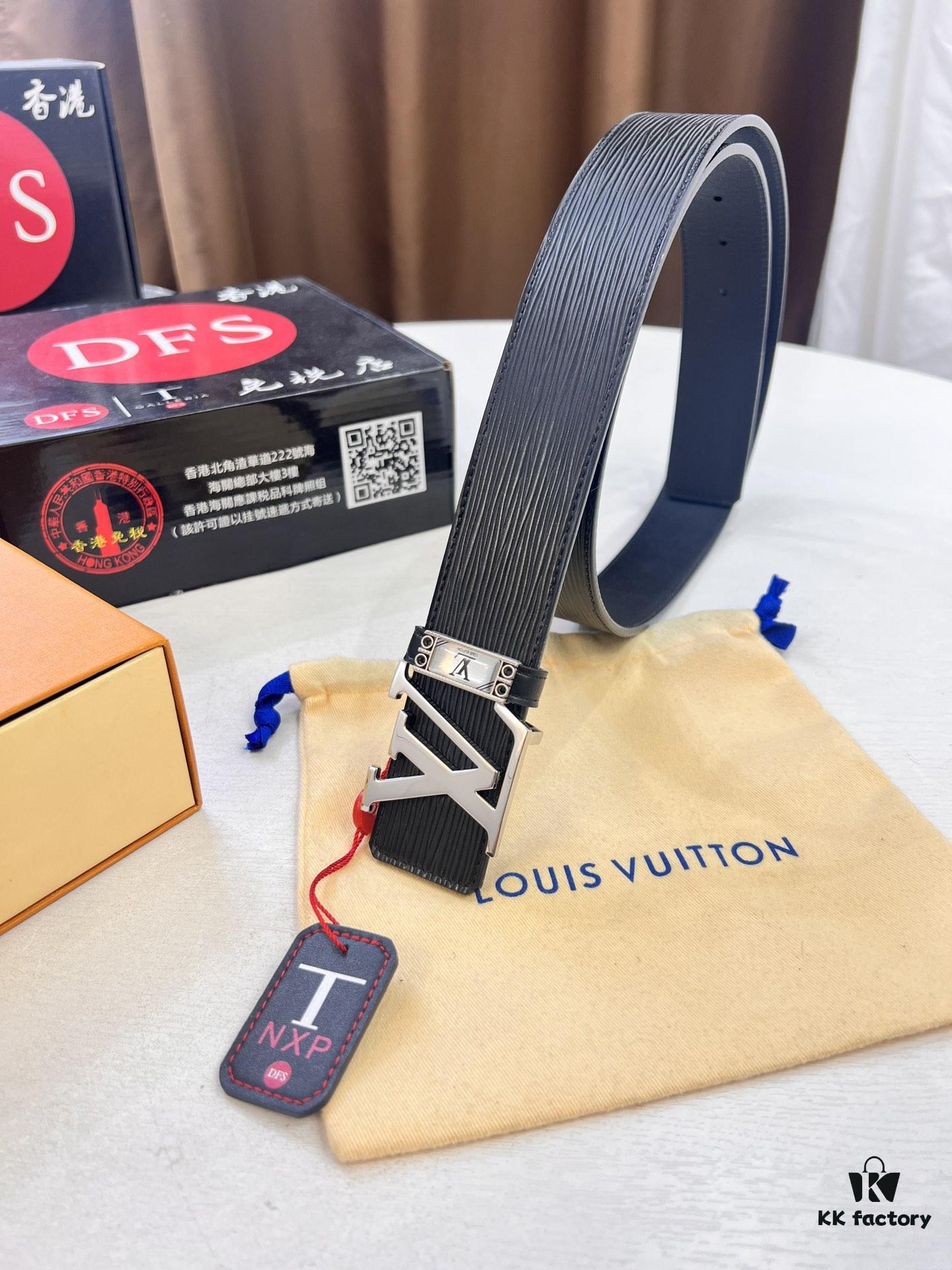 Top-Tier LV Louis Vuitton L-Logo Polished Stainless Steel Buckle Belt - Imported French Cross-Grain Top-Layer Calfskin, 3.8cm Width, Authentic NXP Chip & Official Anti-Counterfeit Verification