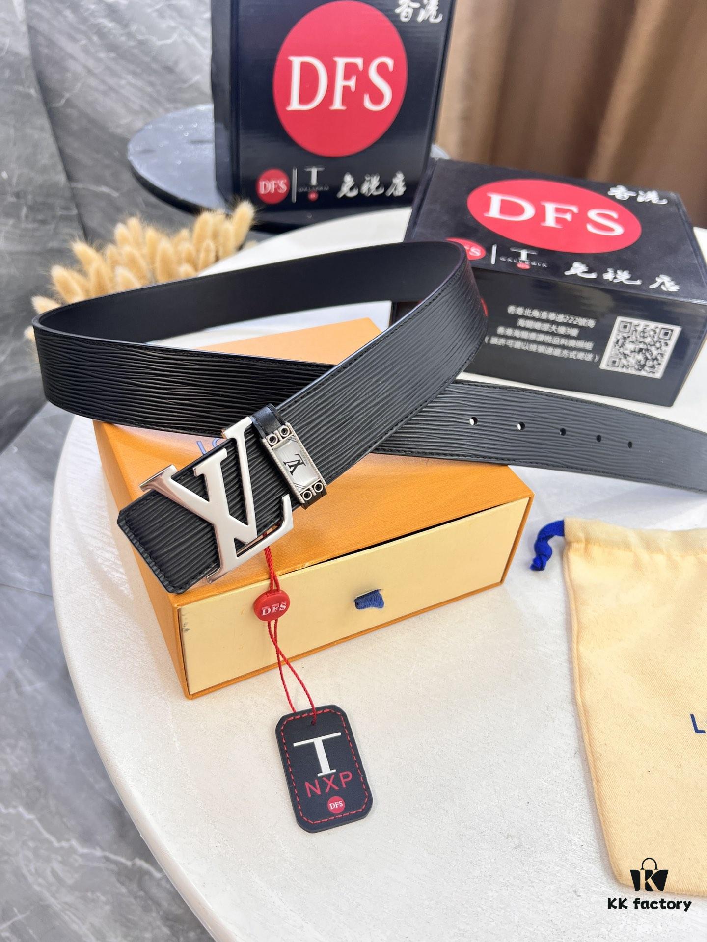 Top-Tier LV Louis Vuitton L-Logo Polished Stainless Steel Buckle Belt - Imported French Cross-Grain Top-Layer Calfskin, 3.8cm Width, Authentic NXP Chip & Official Anti-Counterfeit Verification