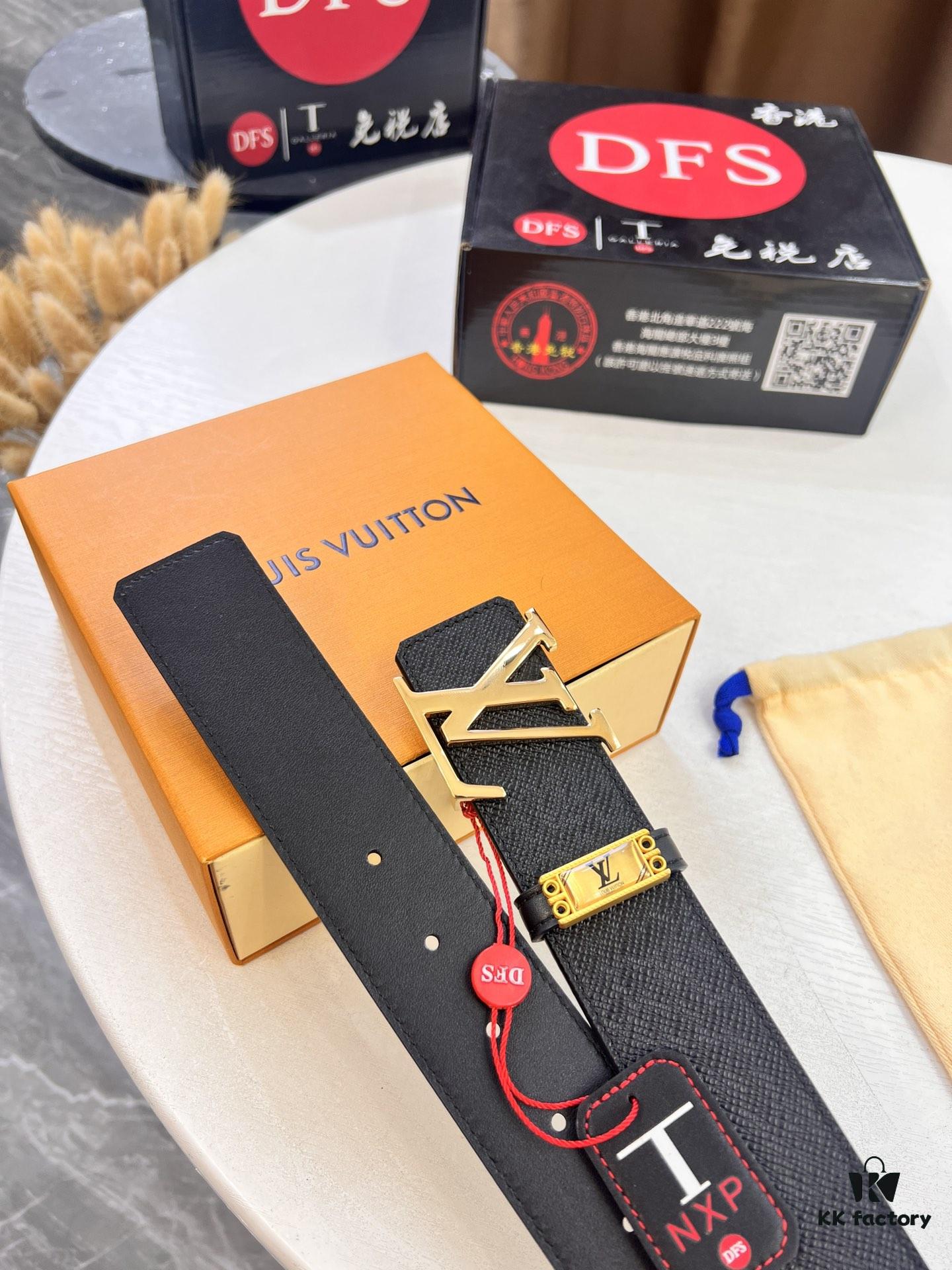 Top-Tier LV Louis Vuitton L-Logo Polished Stainless Steel Buckle Belt - Genuine Cross-Grain French Calfskin, 3.8cm Width, with NXP Anti-Counterfeit Chip (Original Box)