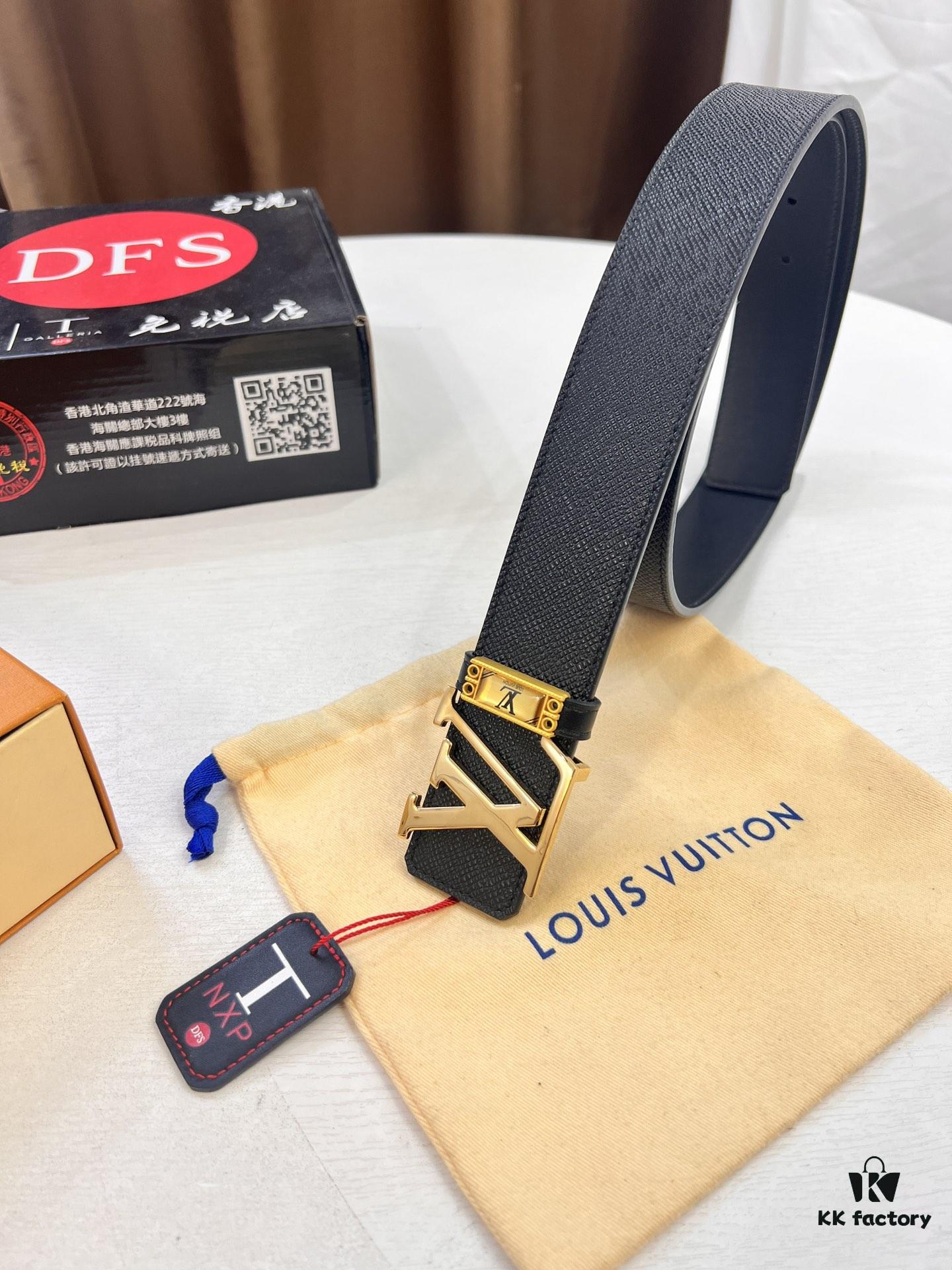 Top-Tier LV Louis Vuitton L-Logo Polished Stainless Steel Buckle Belt - Genuine Cross-Grain French Calfskin, 3.8cm Width, with NXP Anti-Counterfeit Chip (Original Box)