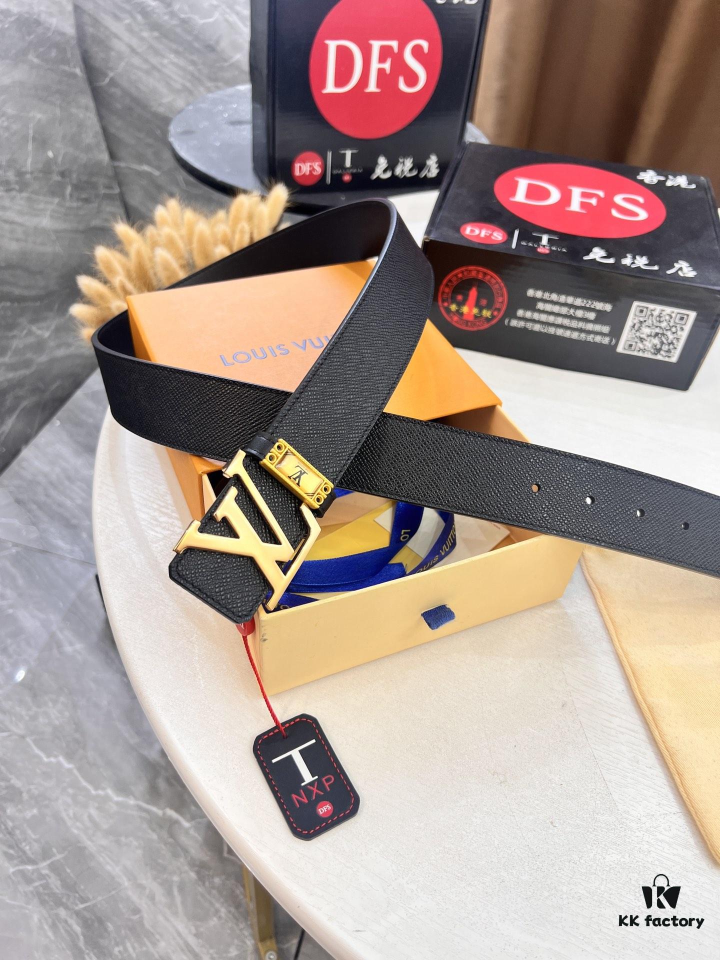 Top-Tier LV Louis Vuitton L-Logo Polished Stainless Steel Buckle Belt - Genuine Cross-Grain French Calfskin, 3.8cm Width, with NXP Anti-Counterfeit Chip (Original Box)