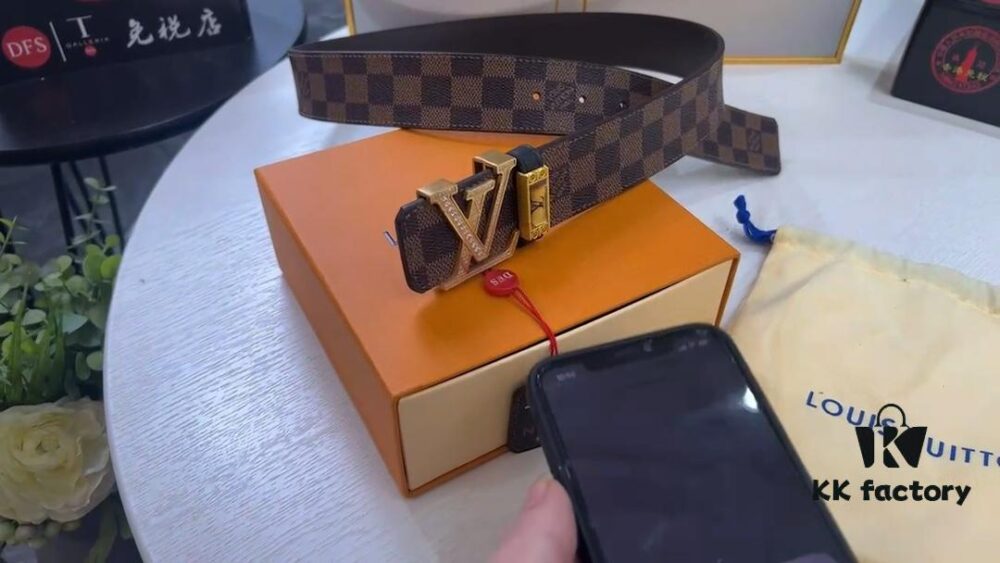 New LV Monogram Leather Belt with Diamond-Encrusted Stainless Steel Hardware, Genuine Cowhide