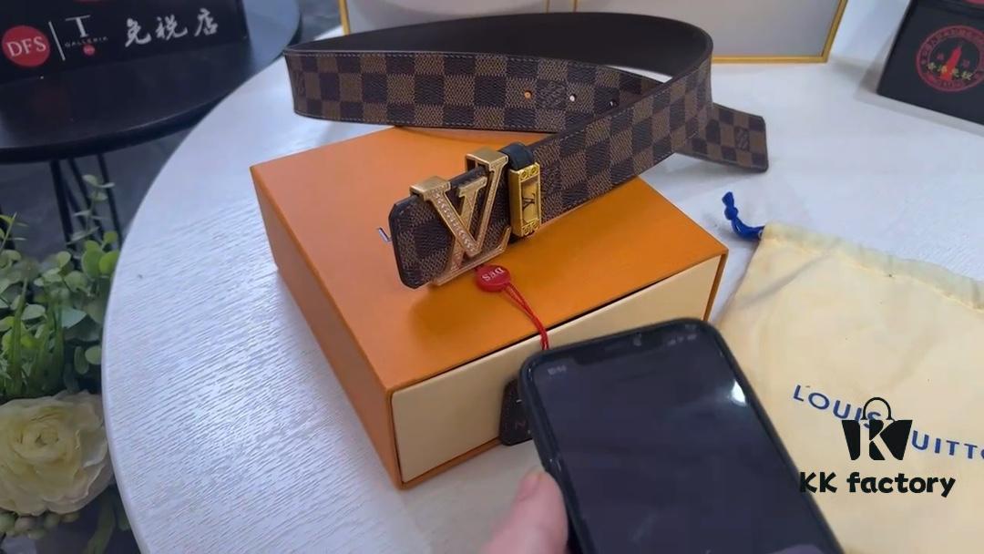 New LV Monogram Leather Belt with Diamond-Encrusted Stainless Steel Hardware, Genuine Cowhide