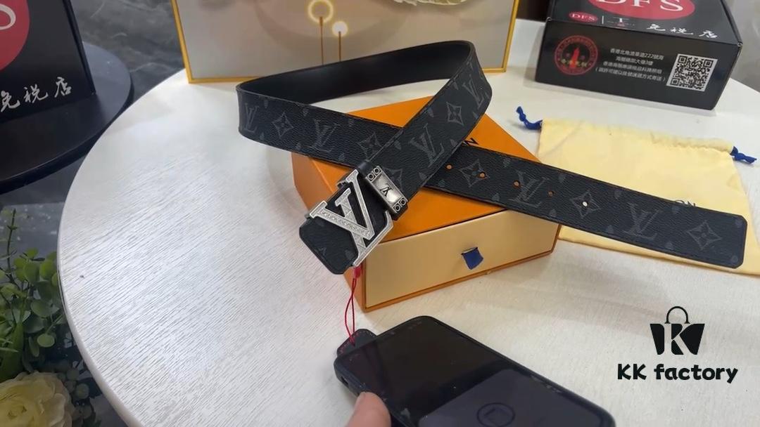 New LV Monogram Leather Belt with Diamond-Encrusted Stainless Steel Hardware, Genuine Cowhide